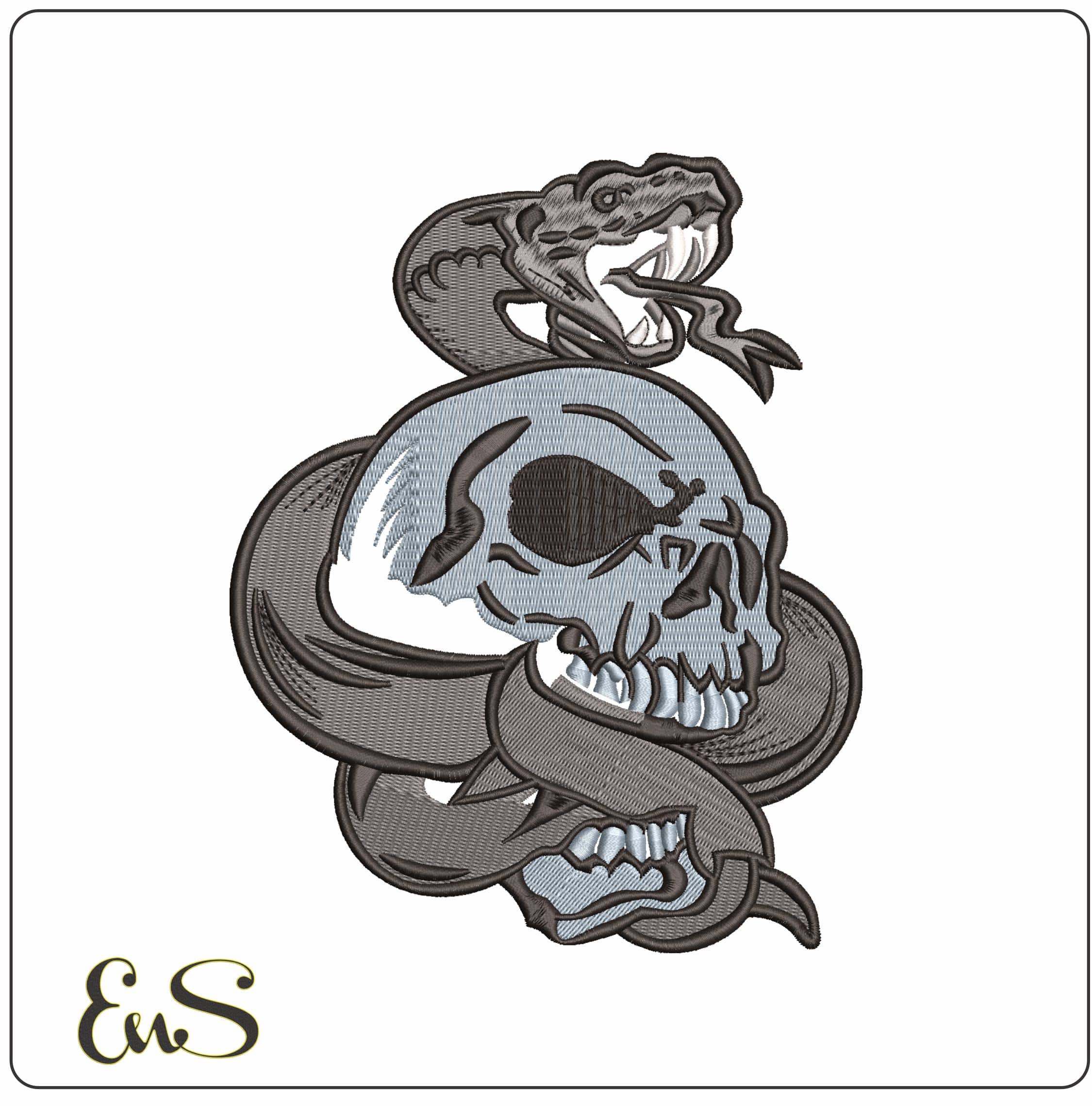 Snake around skull - Elegant embroidery design file-instant download