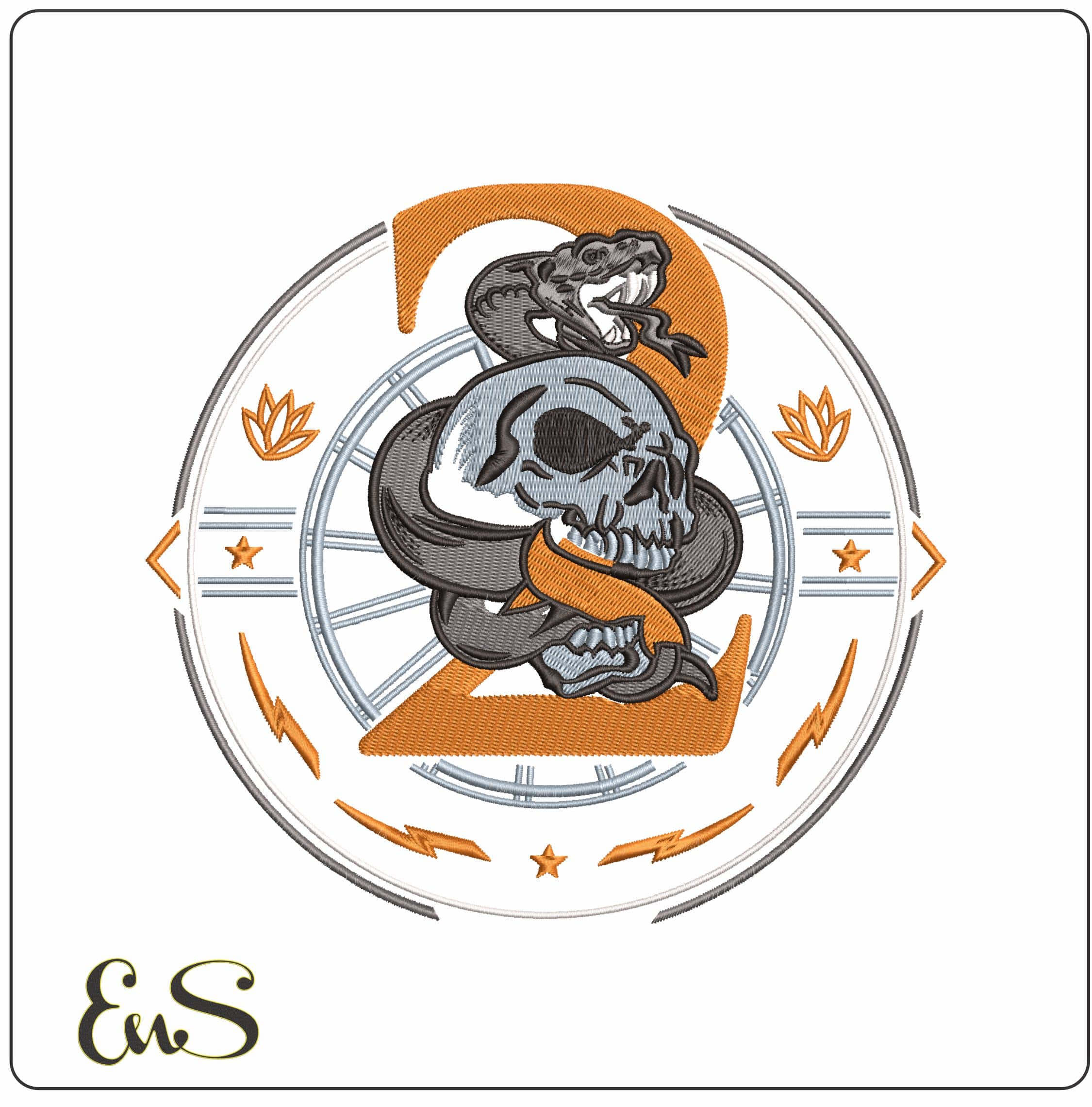 Snake around skull emblem - Elegant embroidery design file-instant download