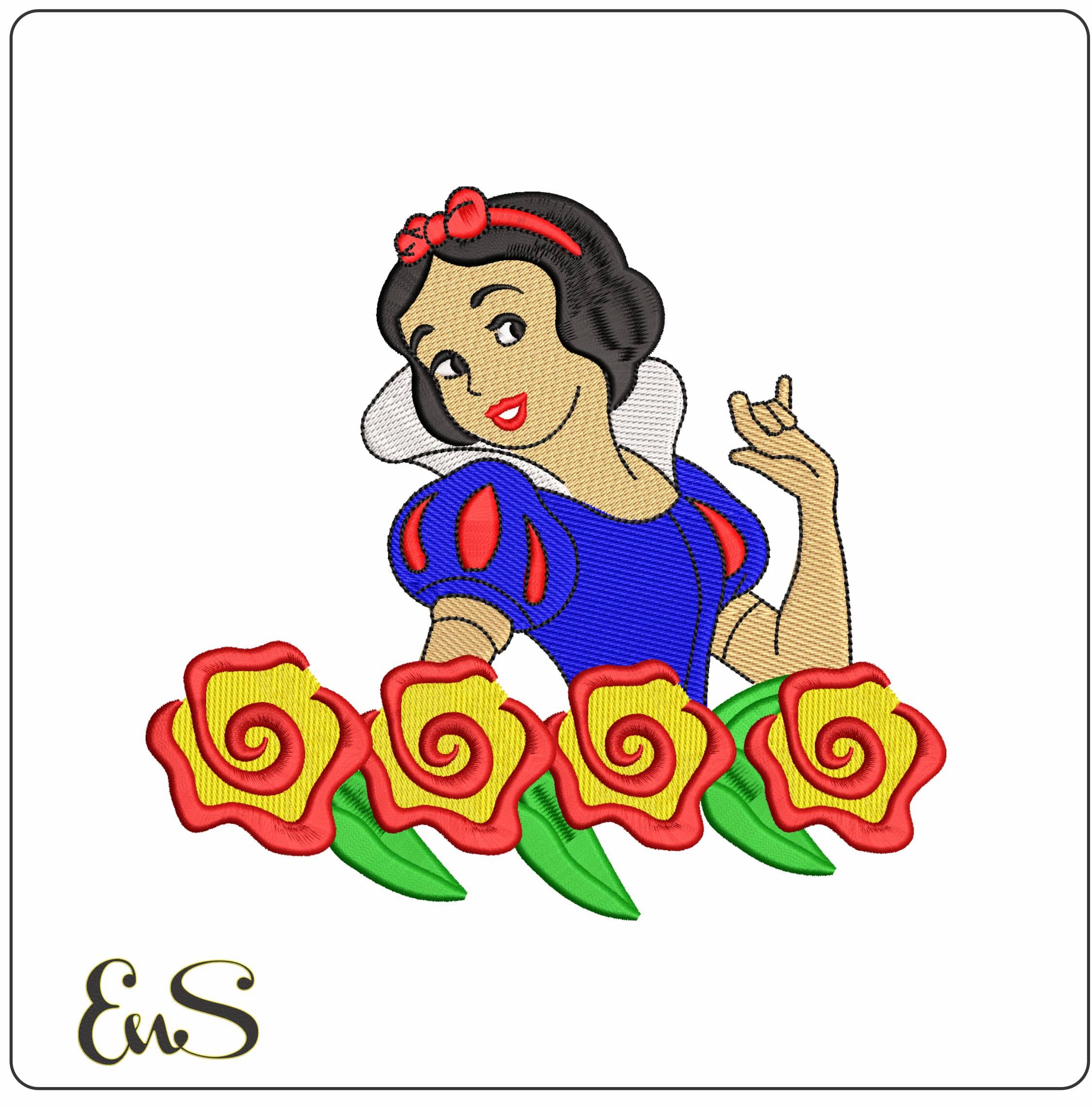 Snow White with Flowers and the Seven Dwarfs Disney - Elegant embroidery design file-instant download