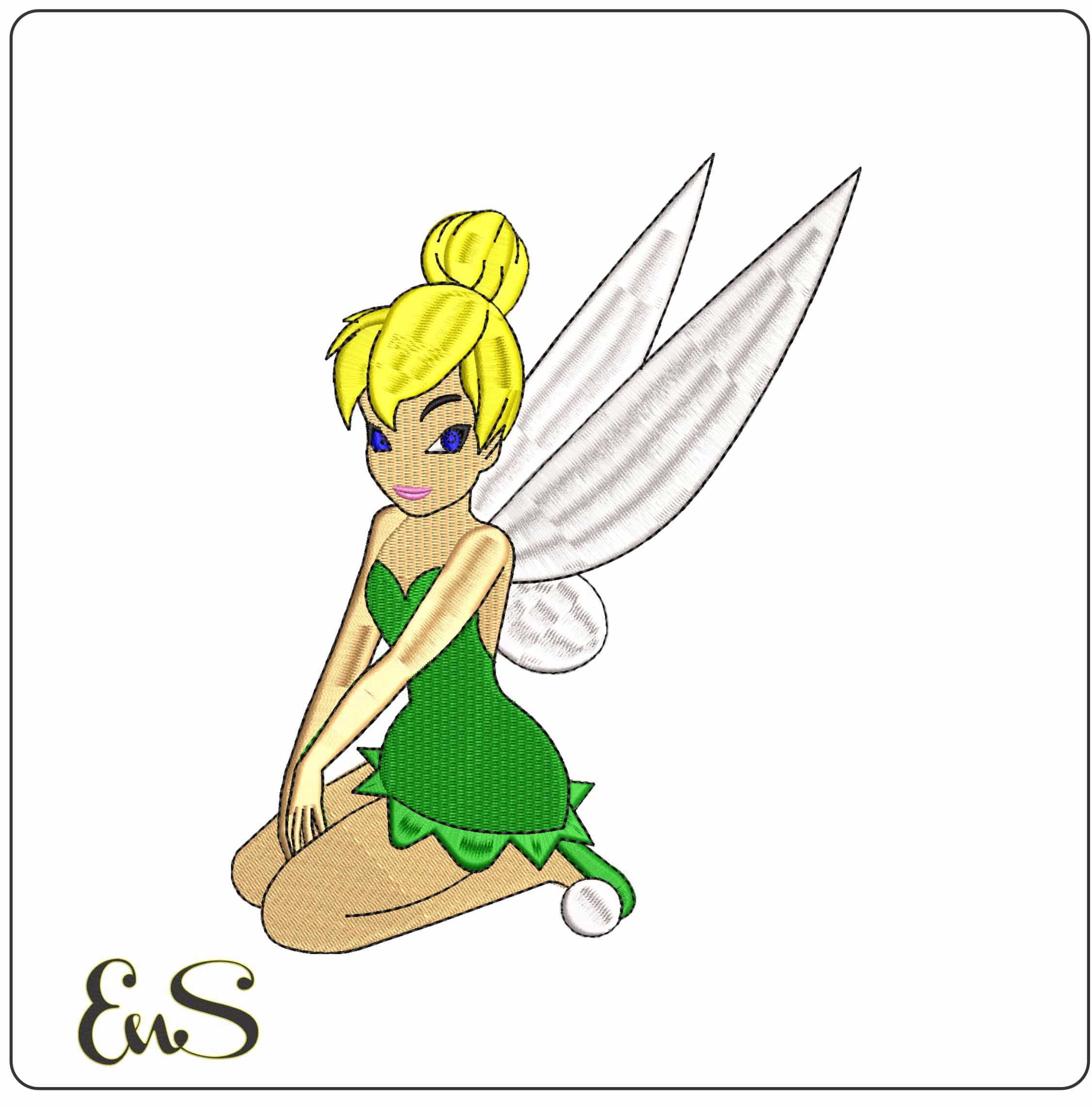 Tinkerbell sitting on knees   - Elegant embroidery design file-instant download