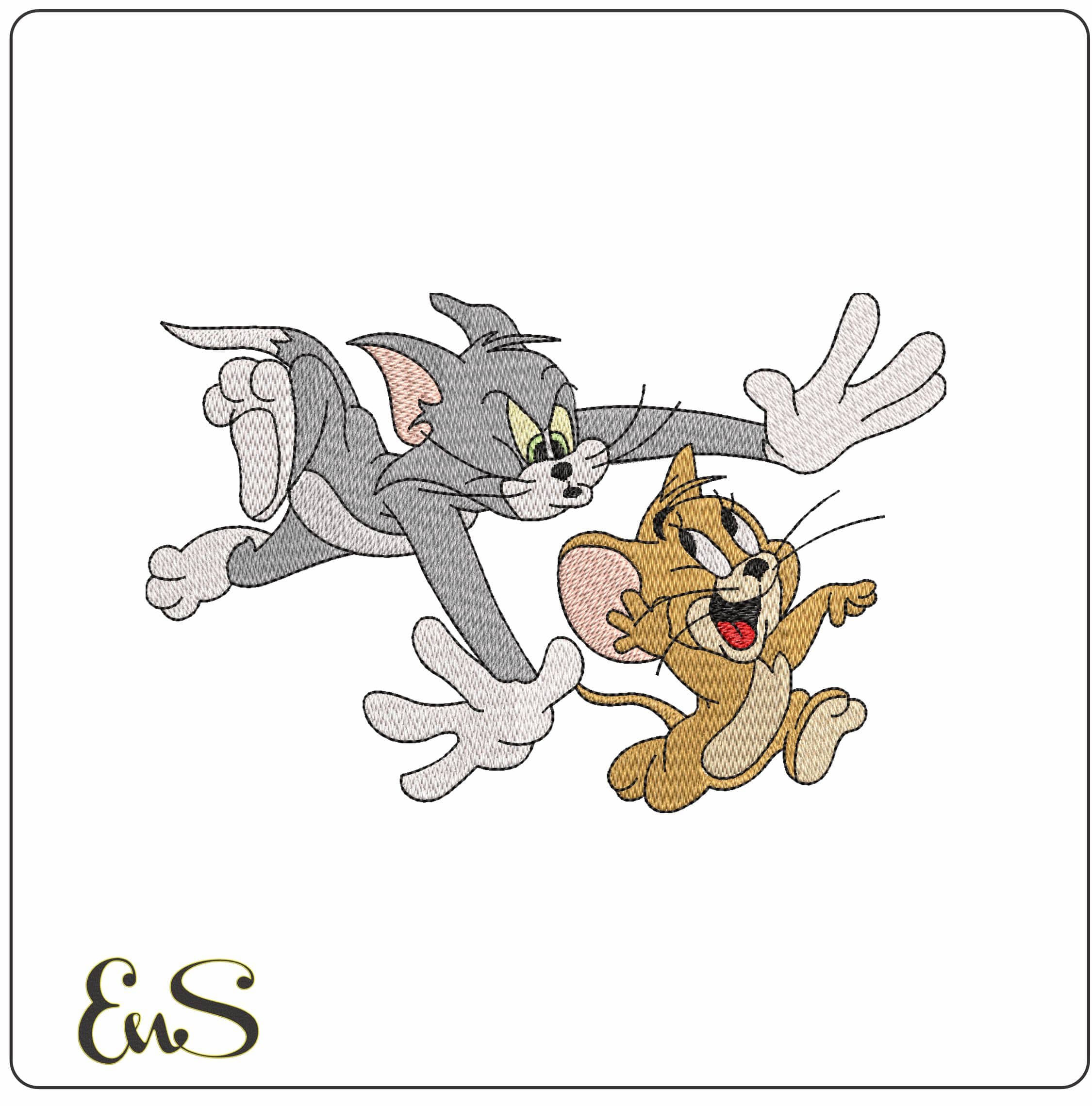 Tommy Chasing Jerry - Elegant embroidery design file-instant download