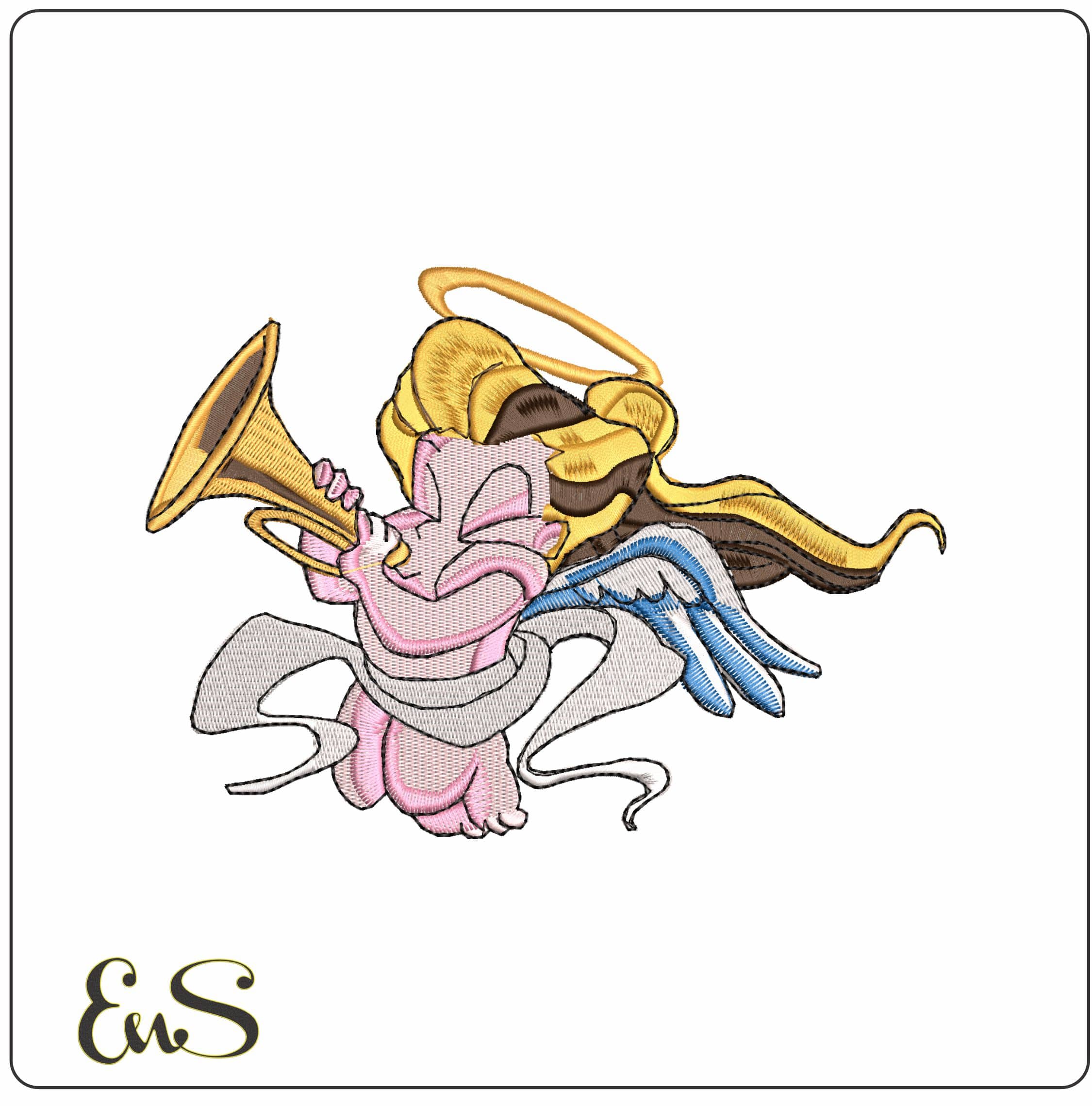 Trumpeting Cupid   - Elegant embroidery design file-instant download