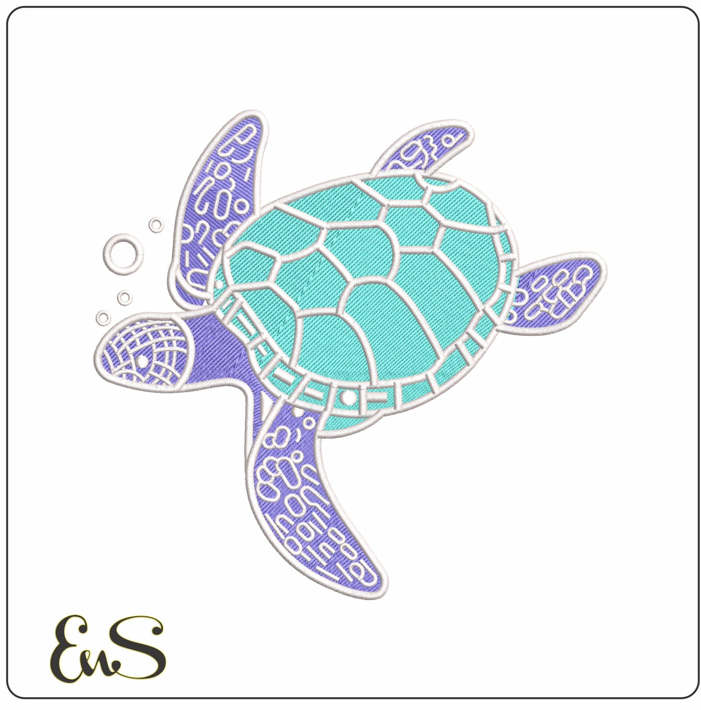 Turtle Swimming with Bubbles   - Elegant embroidery design file-instant download
