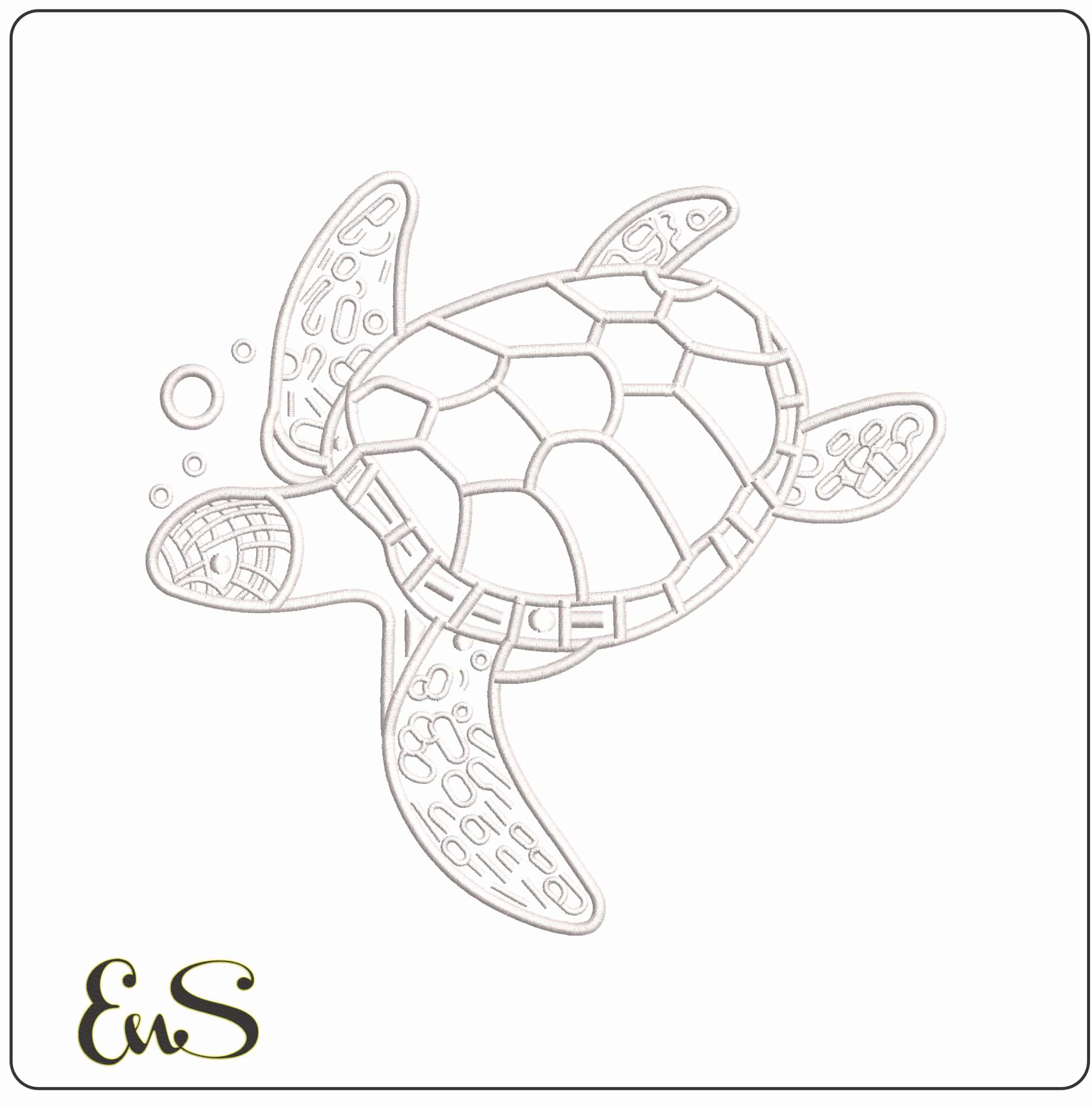 Turtle Swimming with Bubbles Outline   - Elegant embroidery design file-instant download