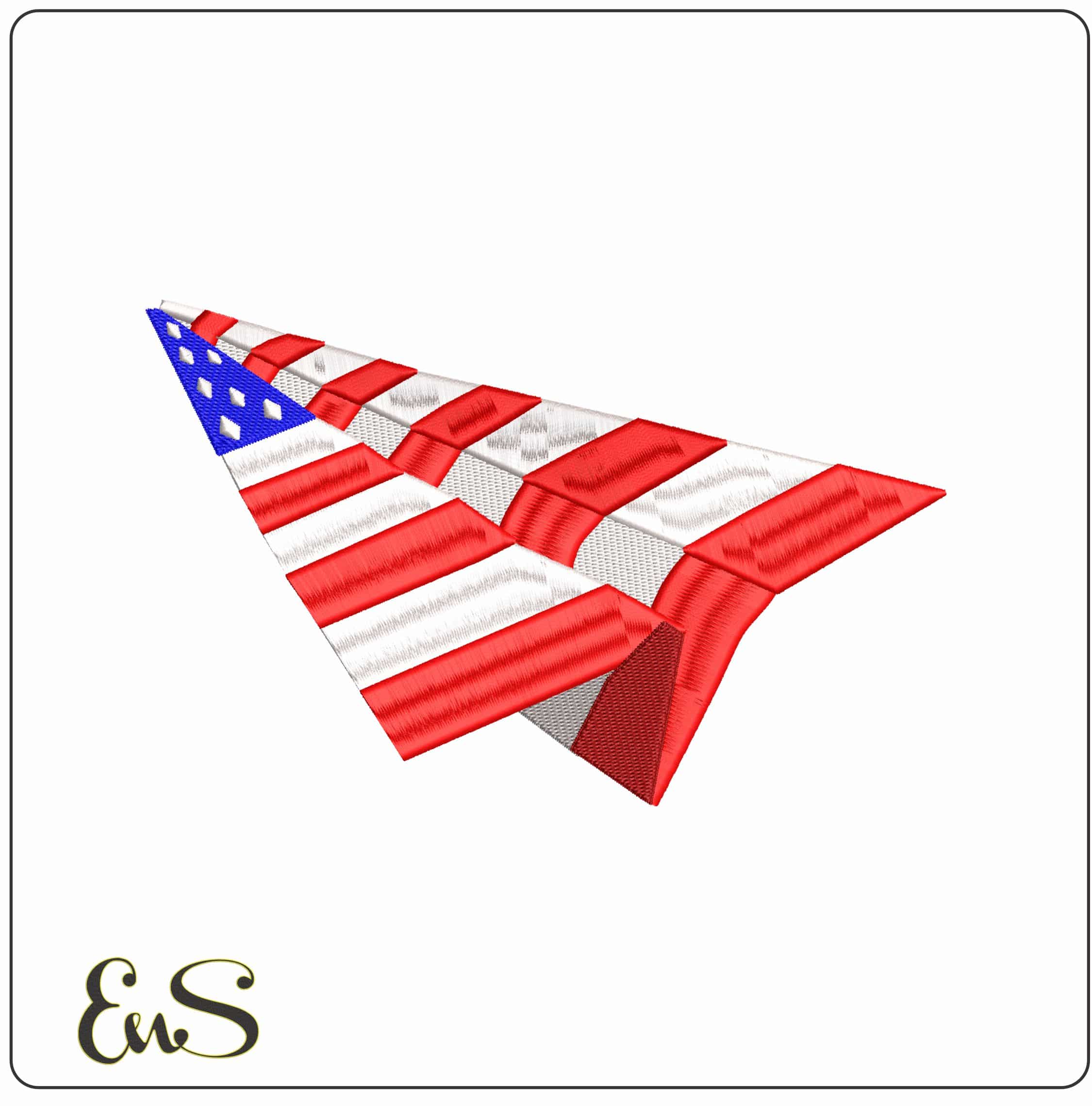 USA Flag Paper Airplane  - Elegant embroidery design file-instant download