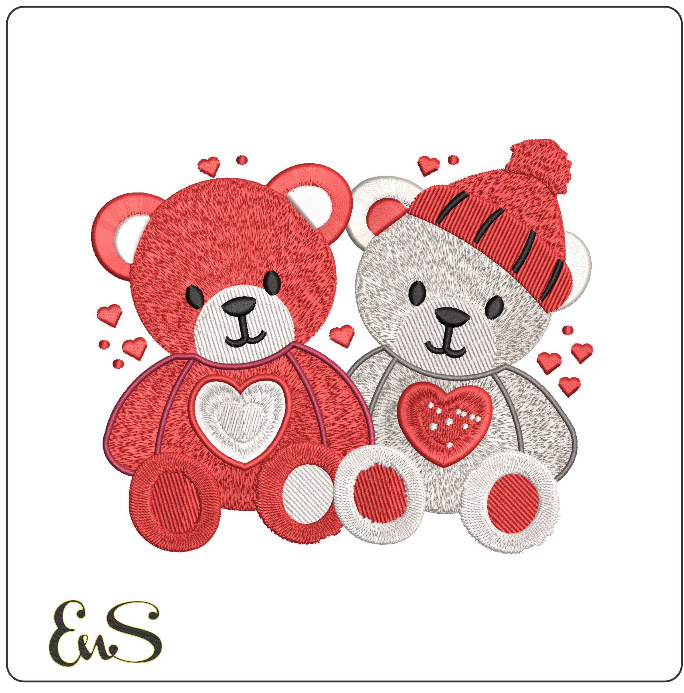 Valentine Bears - Elegant embroidery design file-instant download