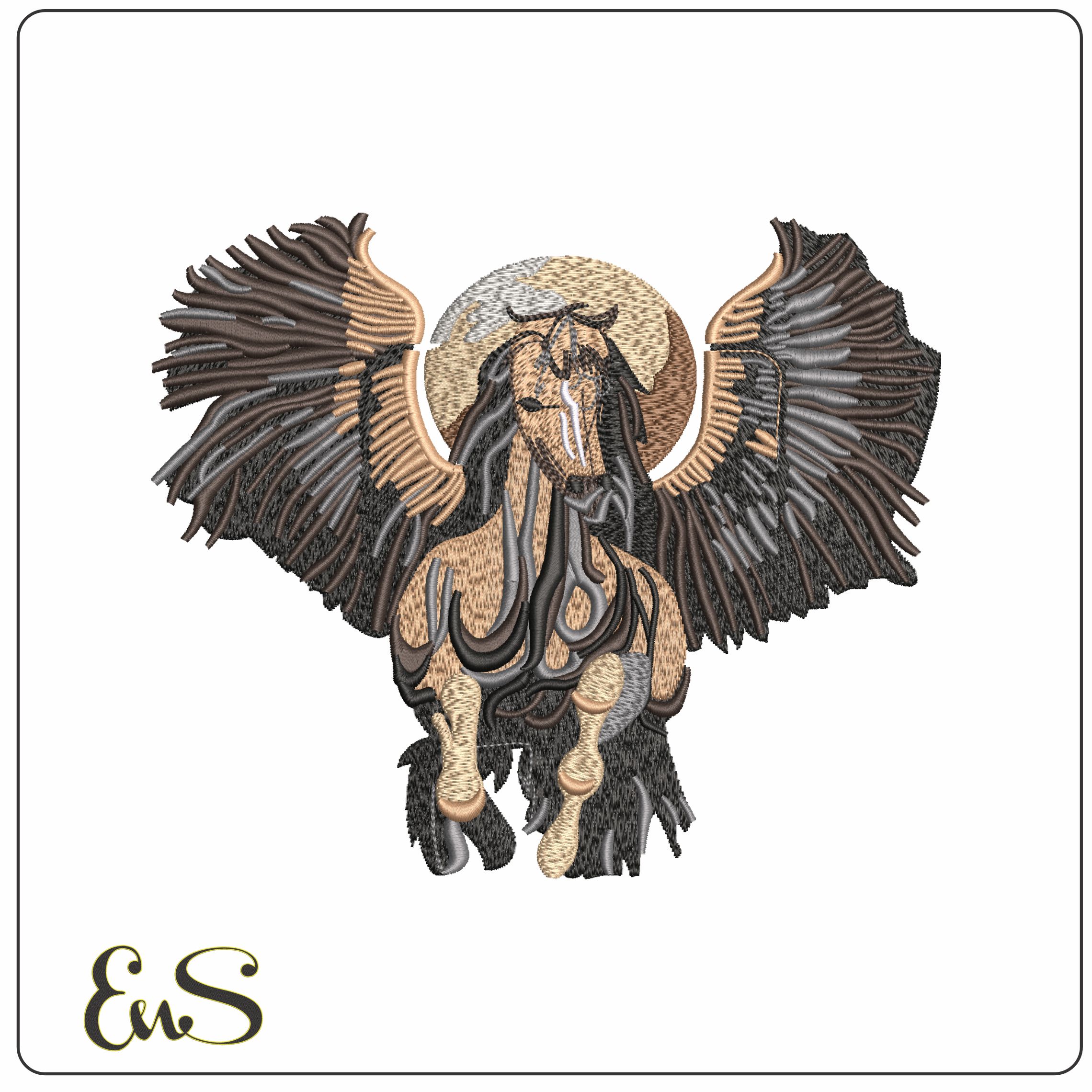 Winged Horse - Elegant embroidery design file-instant download