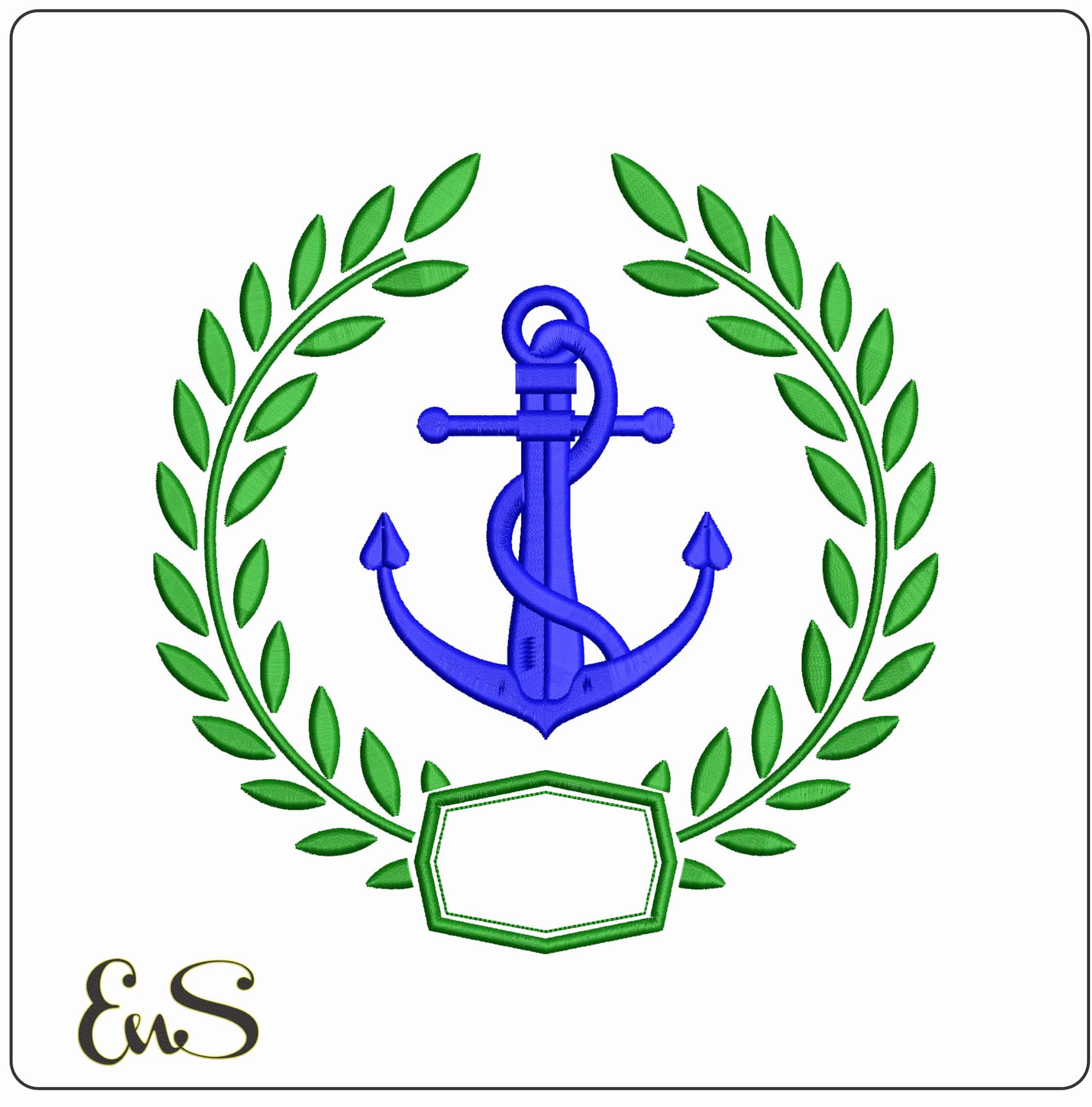 Wreath with Anchor Rope - Elegant embroidery design file-instant download