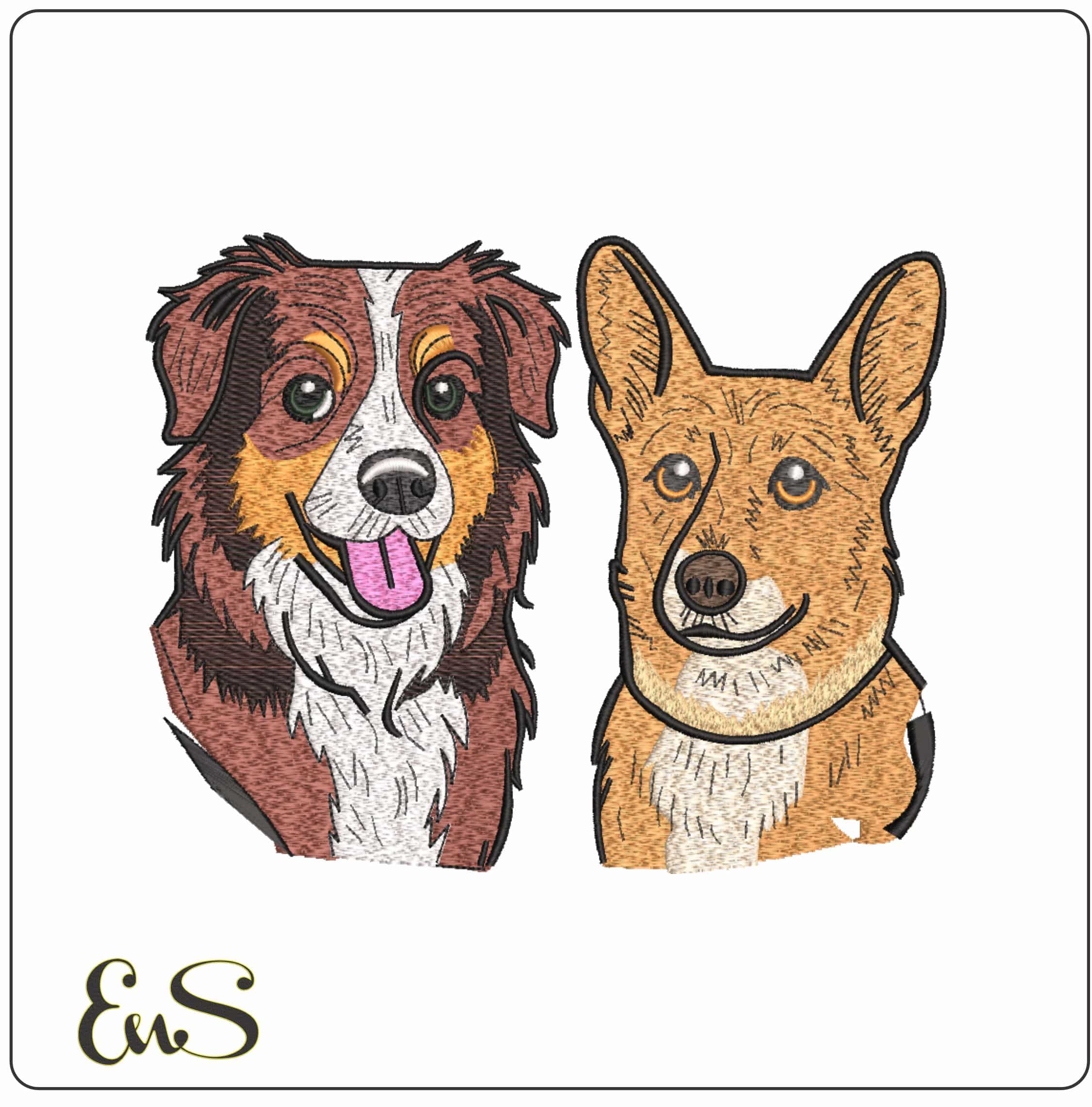 2 Cute dogs Faces   - Elegant embroidery design file-instant download