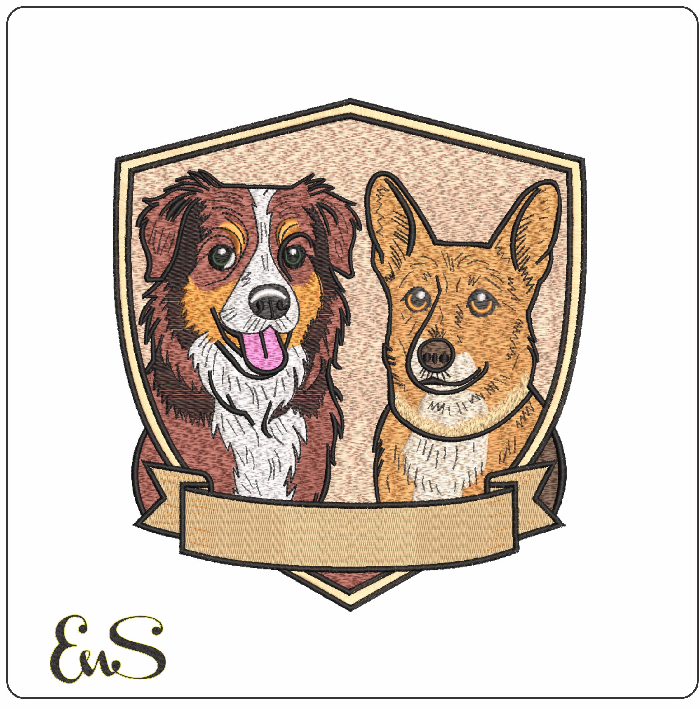 2 Cute dogs Patch   - Elegant embroidery design file-instant download