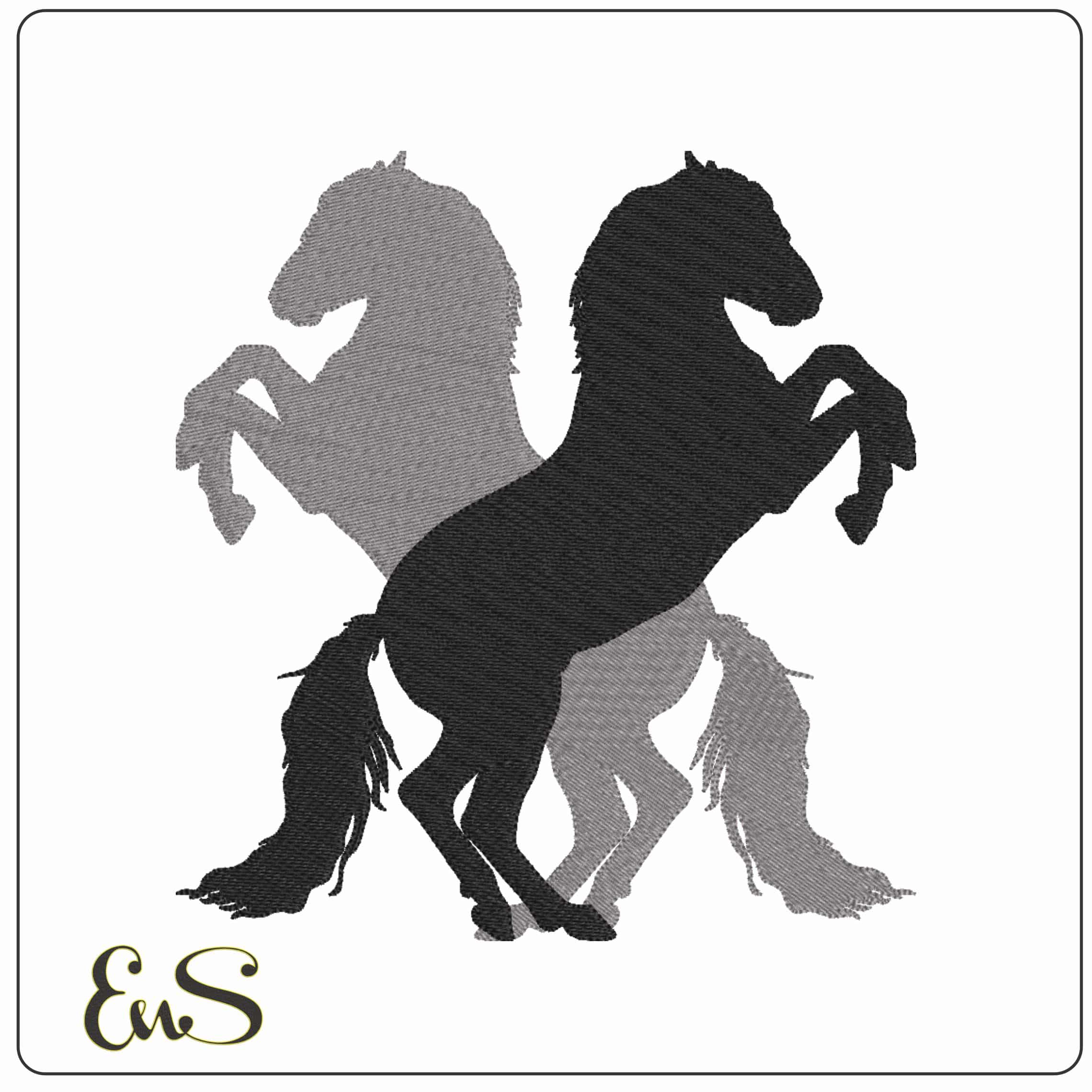 Horses Rearing   - Elegant embroidery design file-instant download