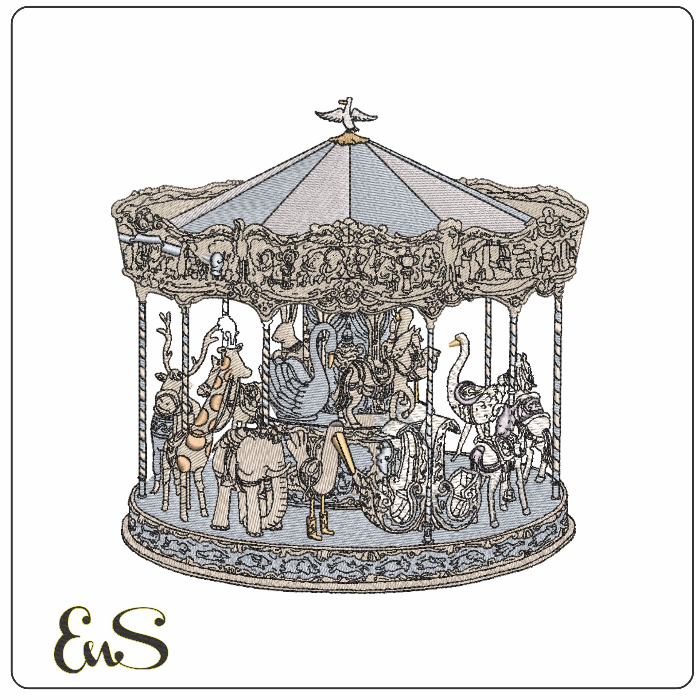 Fair Merry go Round with Childrens Animals - Elegant embroidery design file-instant download
