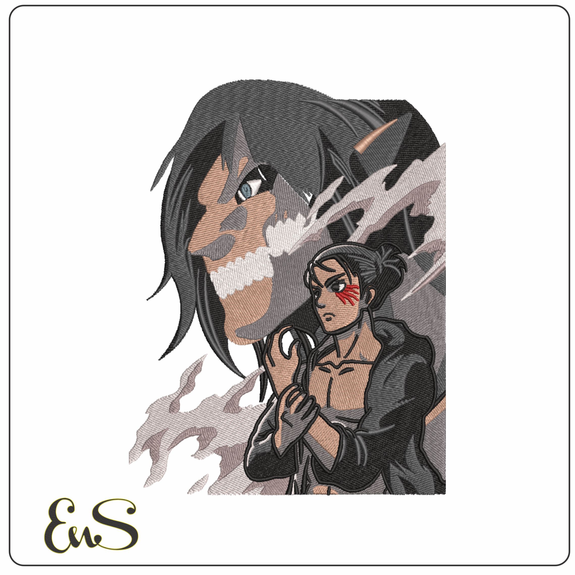 Eren Yeager and the Founding Titan Attack Anime - Elegant embroidery design file-instant download