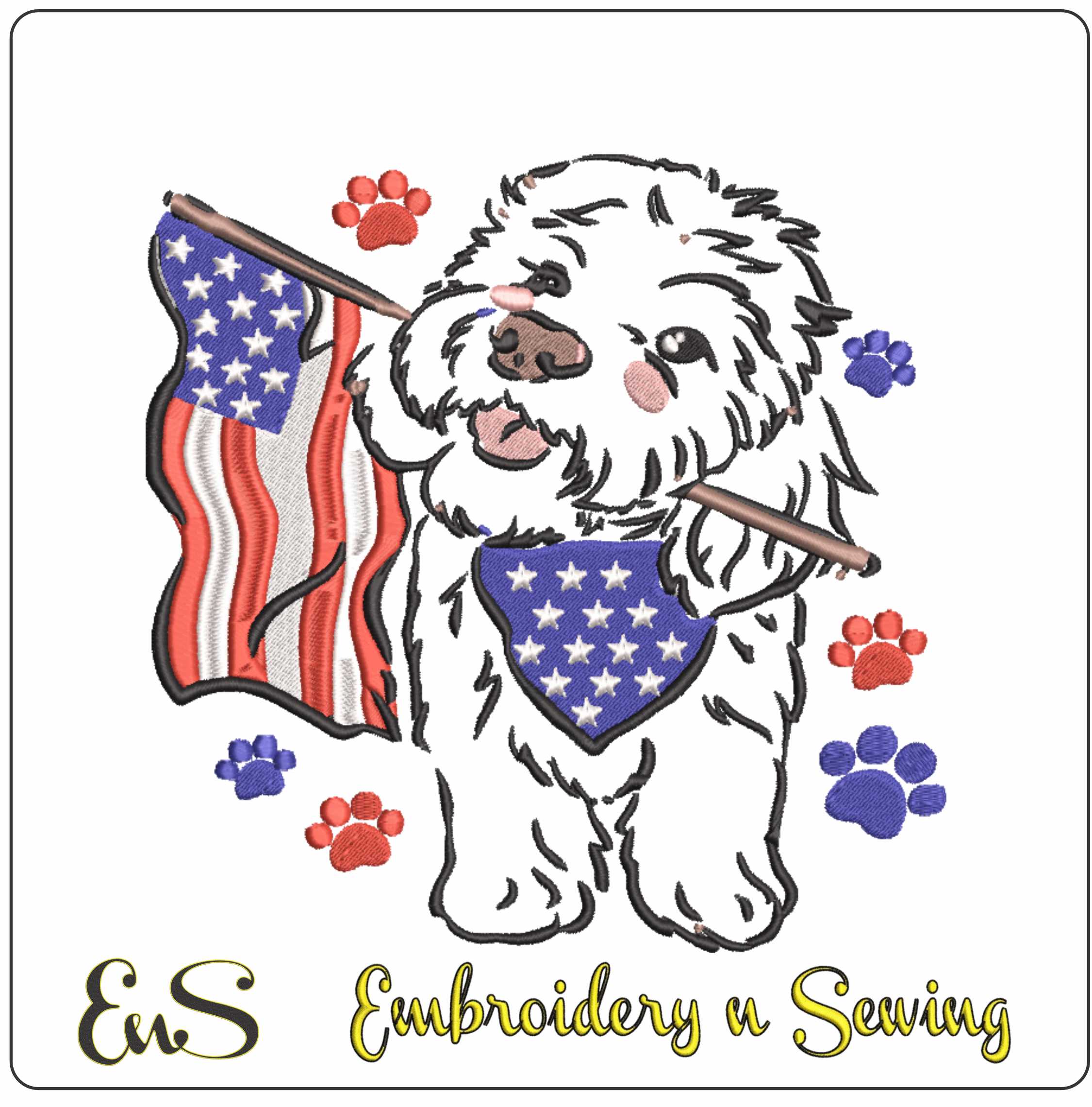 4th July embroidery - Flag Cute Dog embroidery design - American Waving flag - USA embroidery - Memorial day - Machine embroidery design