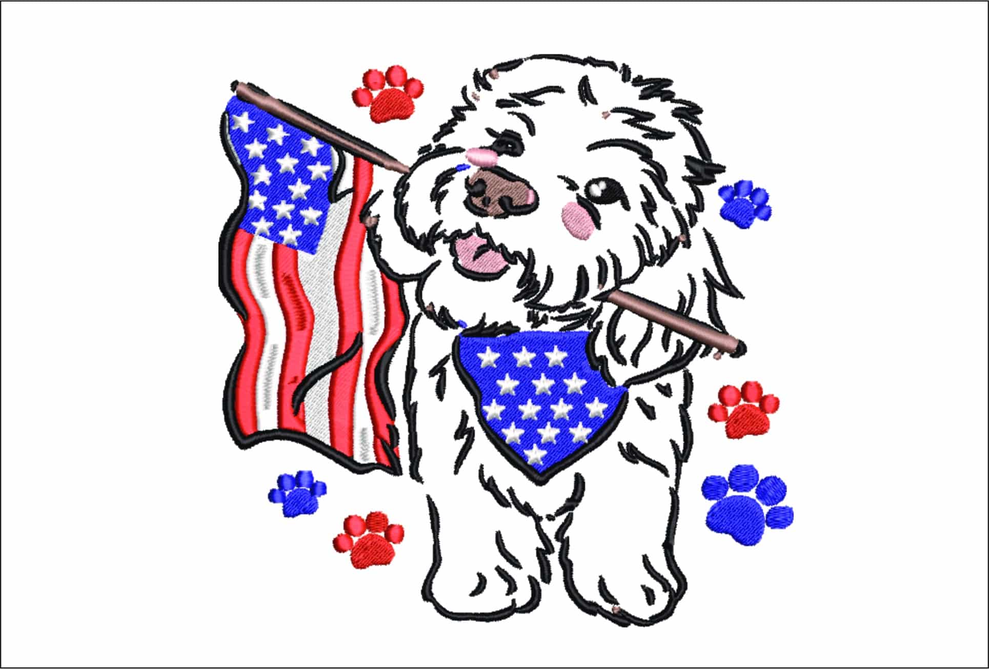 4th July embroidery - Flag Cute Dog embroidery design - American Waving flag - USA embroidery - Memorial day - Machine embroidery design