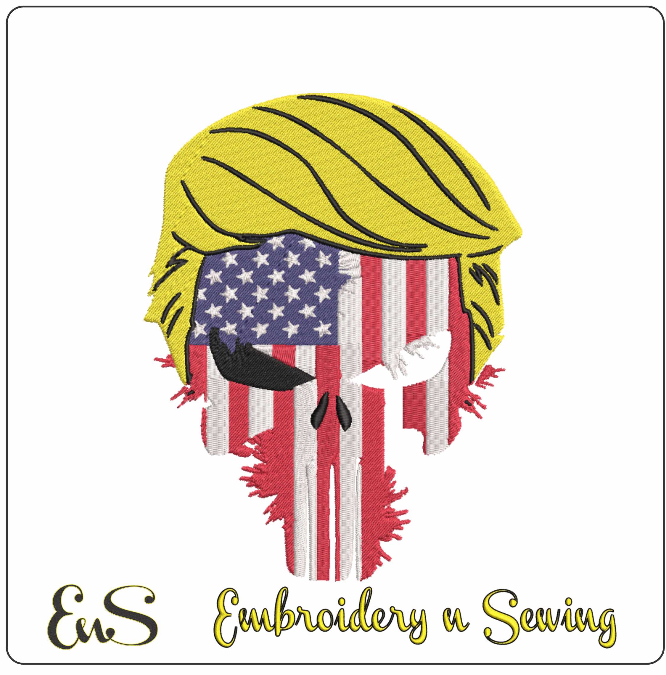 4th July embroidery - Flag Skull Hair embroidery design - American flag Trump - USA embroidery - Memorial day - Machine embroidery design