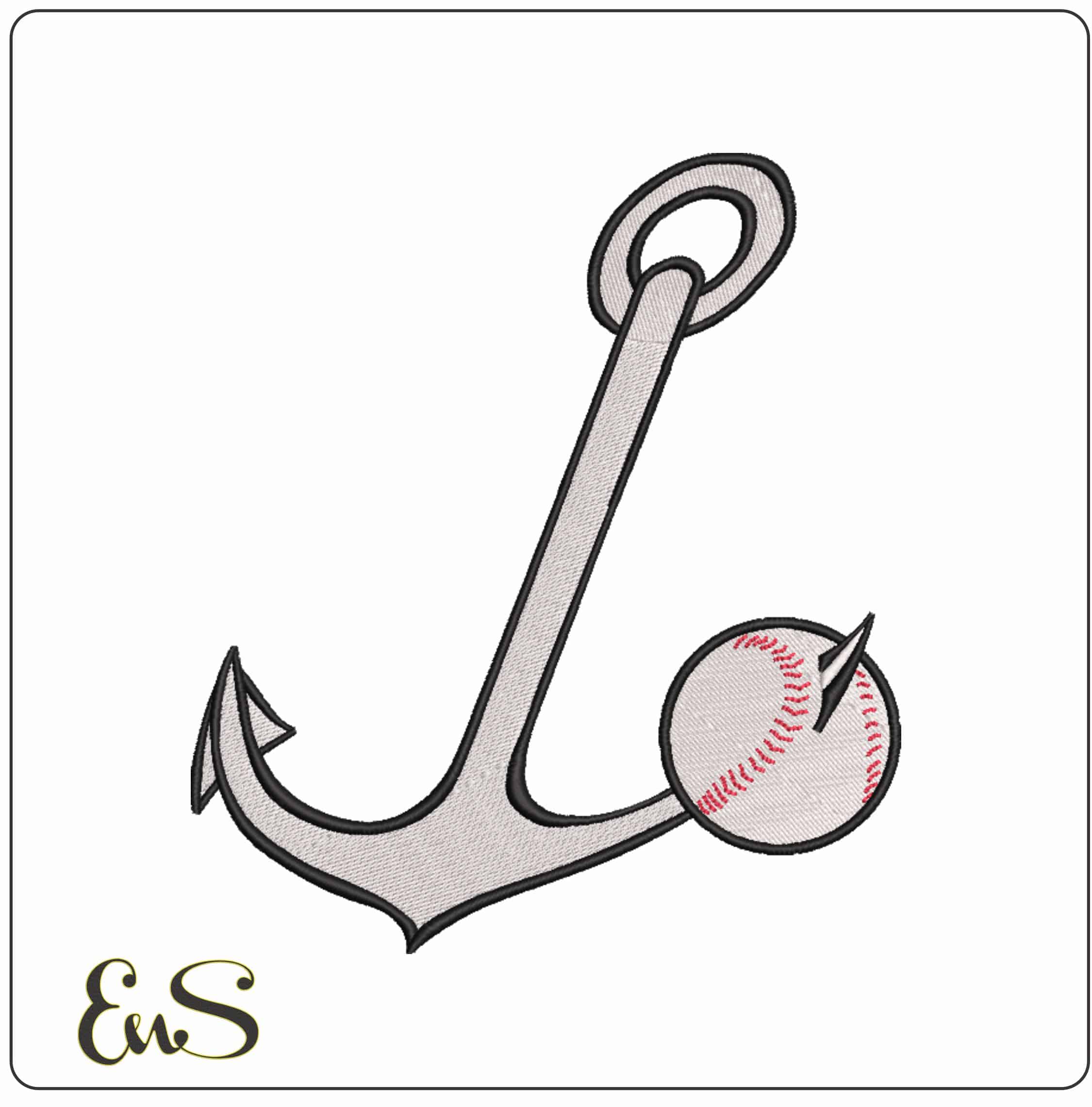 Anchor and Baseball - Elegant embroidery design file-instant download