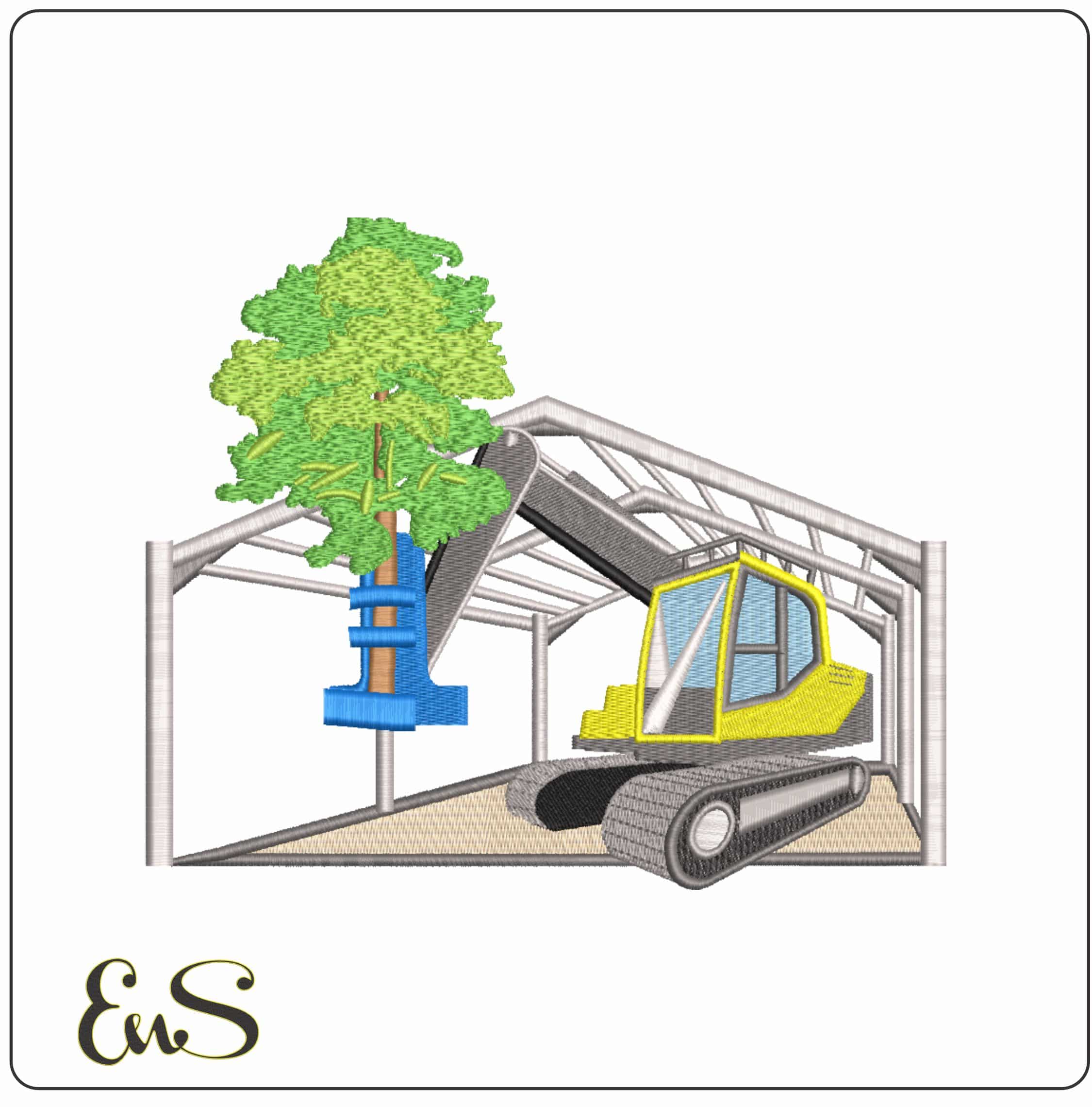 Arbour with tractor and tree    - Elegant embroidery design file-instant download
