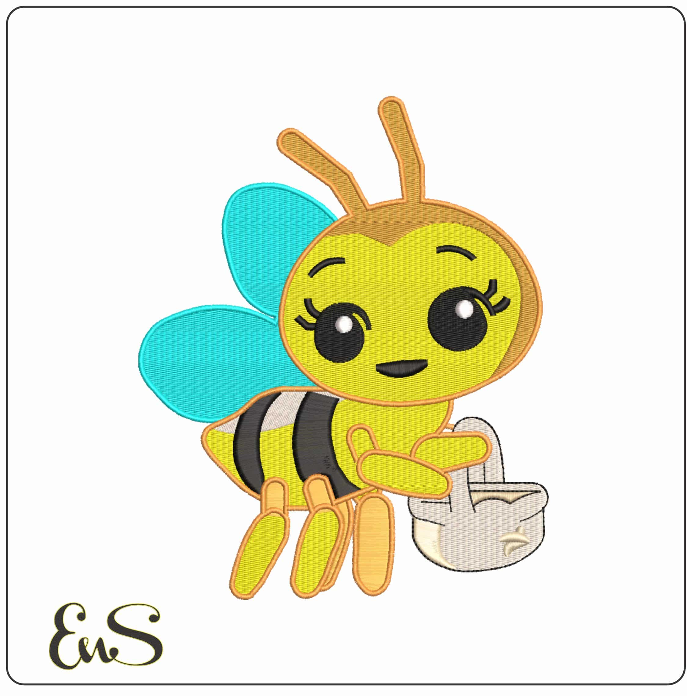 Bee with a Basket Children - Elegant embroidery design file-instant download