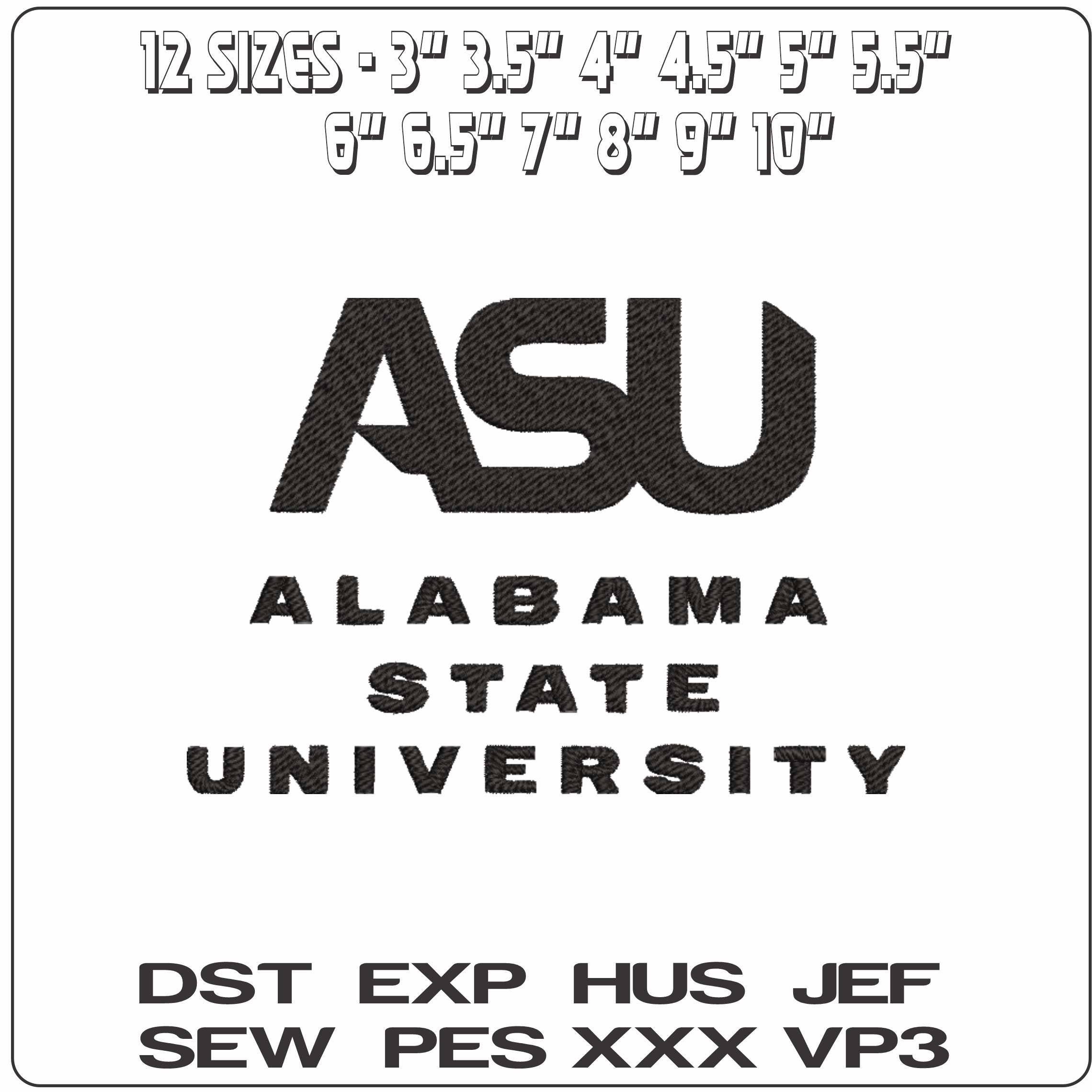 Alabama State University embroidery design - Logo embroidery machine pattern ASU embroidery file - instant download in a frame