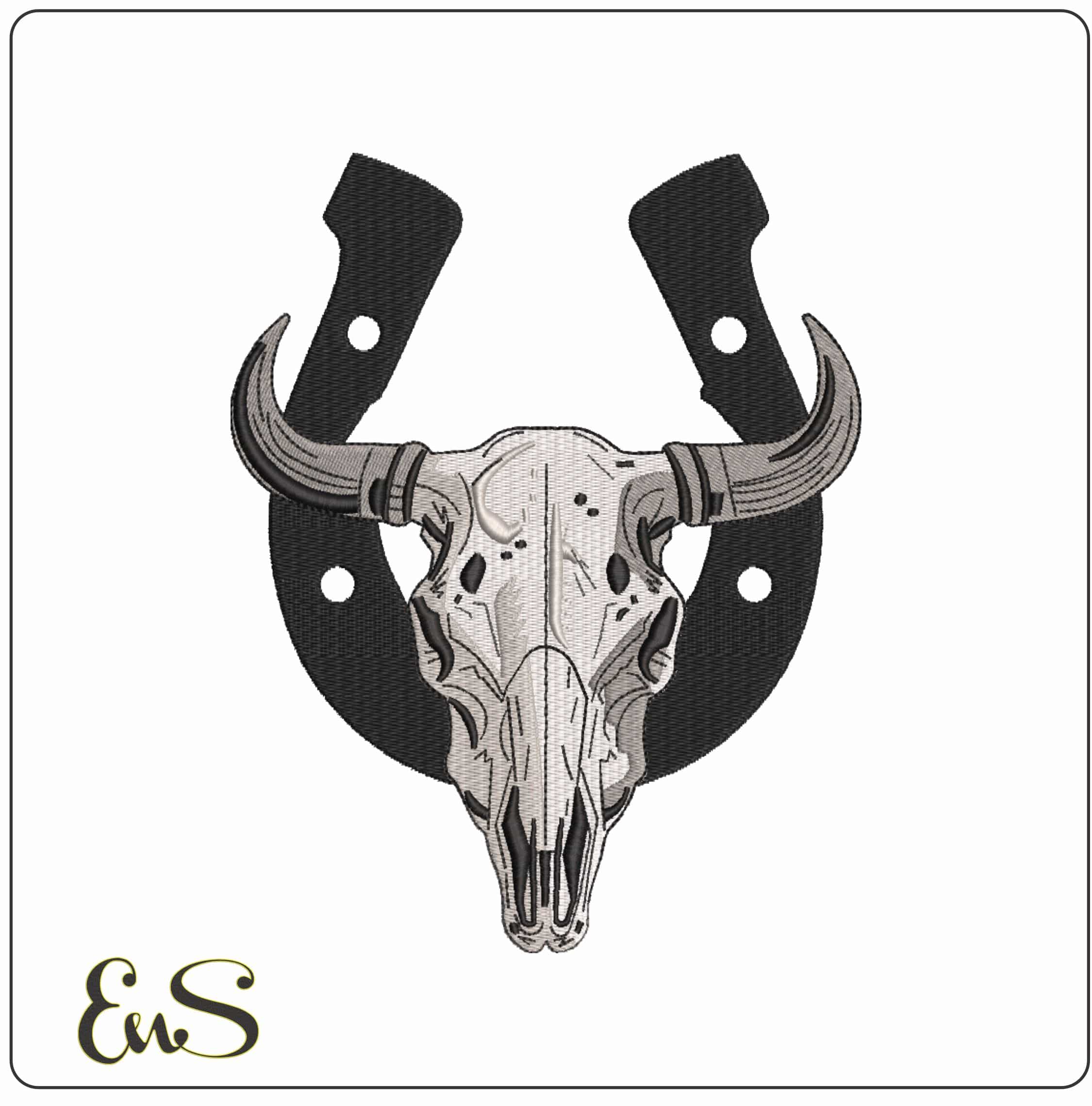 Bulls Skull and Horse Shoe    - Elegant embroidery design file-instant download