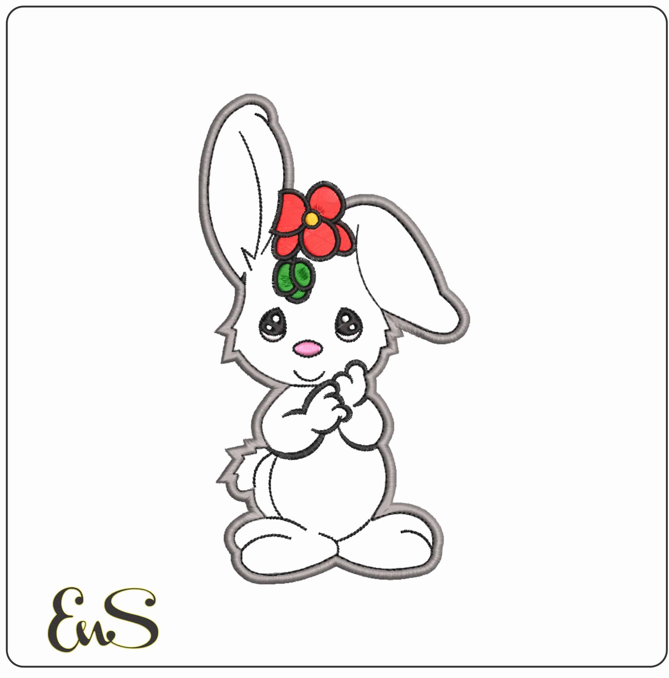 Bunny Rabbit outline with Flower Children - Elegant embroidery design file-instant download
