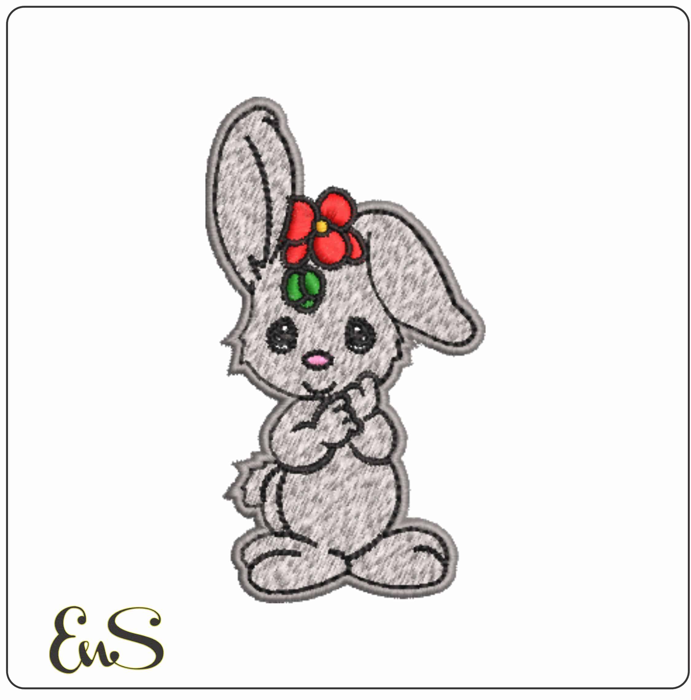 Bunny Rabbit with Flower Children - Elegant embroidery design file-instant download