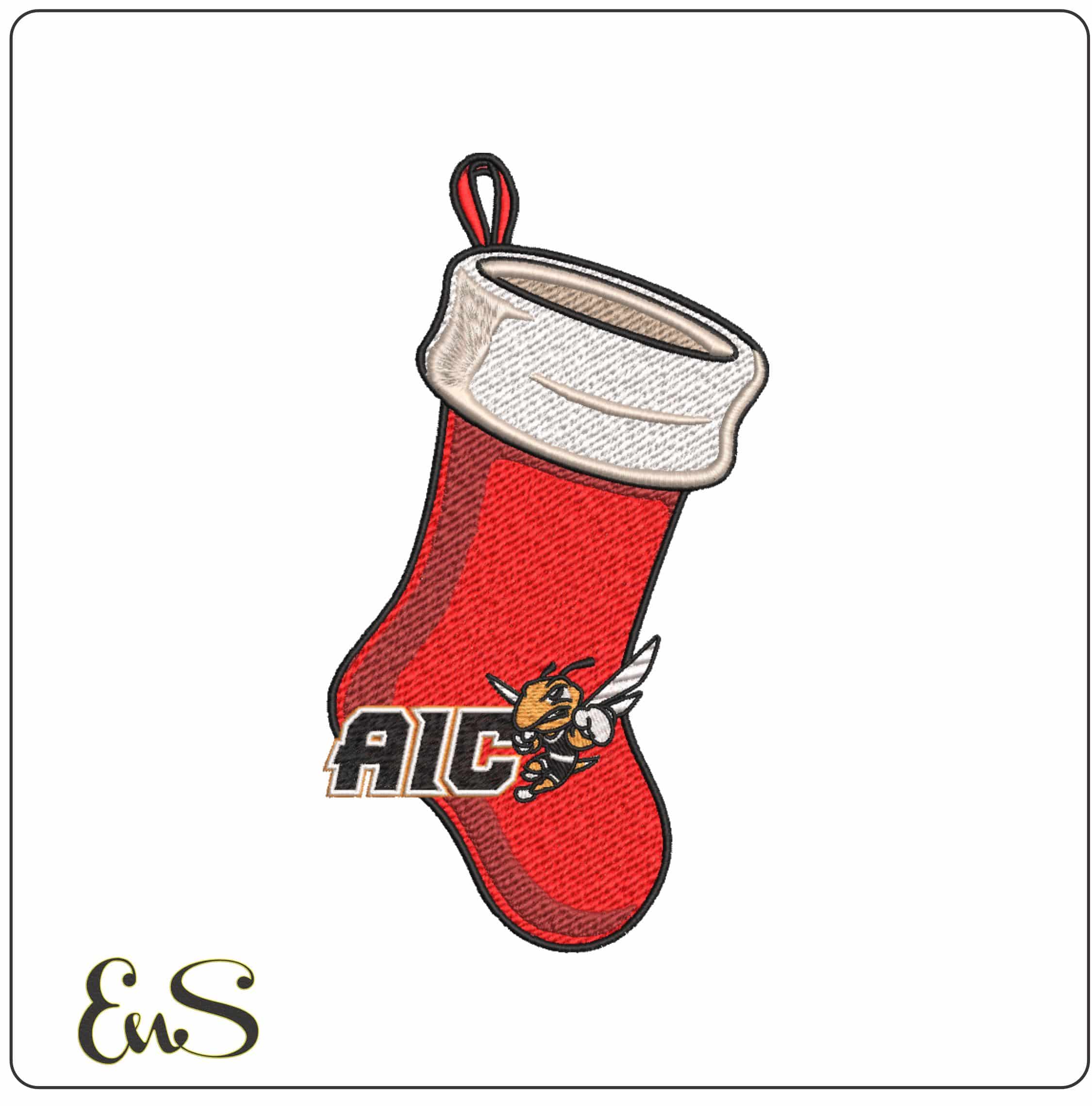Christmas Stocking AIC Yellow Jackets Rex 2025   College    - Elegant embroidery design file-instant download