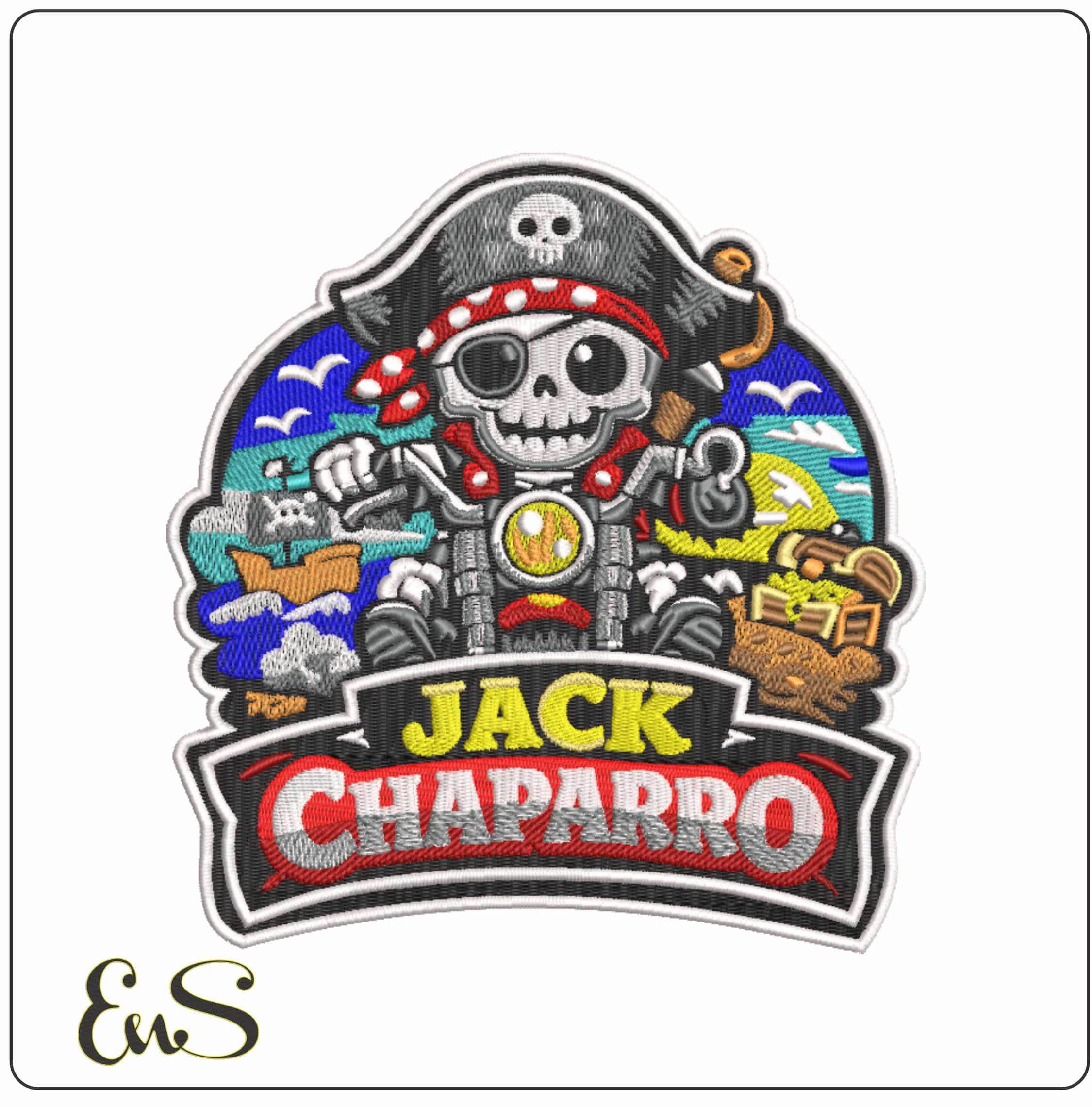 Jack Chapparro Pirate Skeleton on MotorBike    - Elegant embroidery design file-instant download