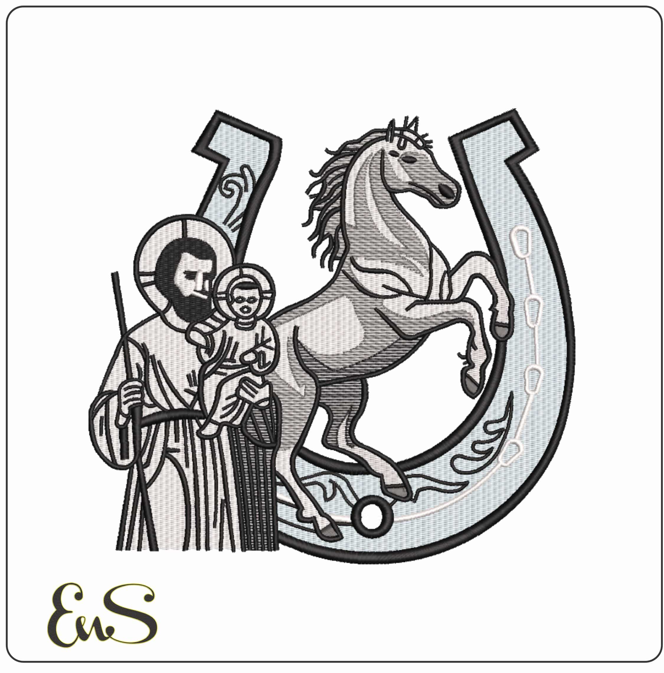 Jesus with Horse and Horse Shoe - Elegant embroidery design file-instant download