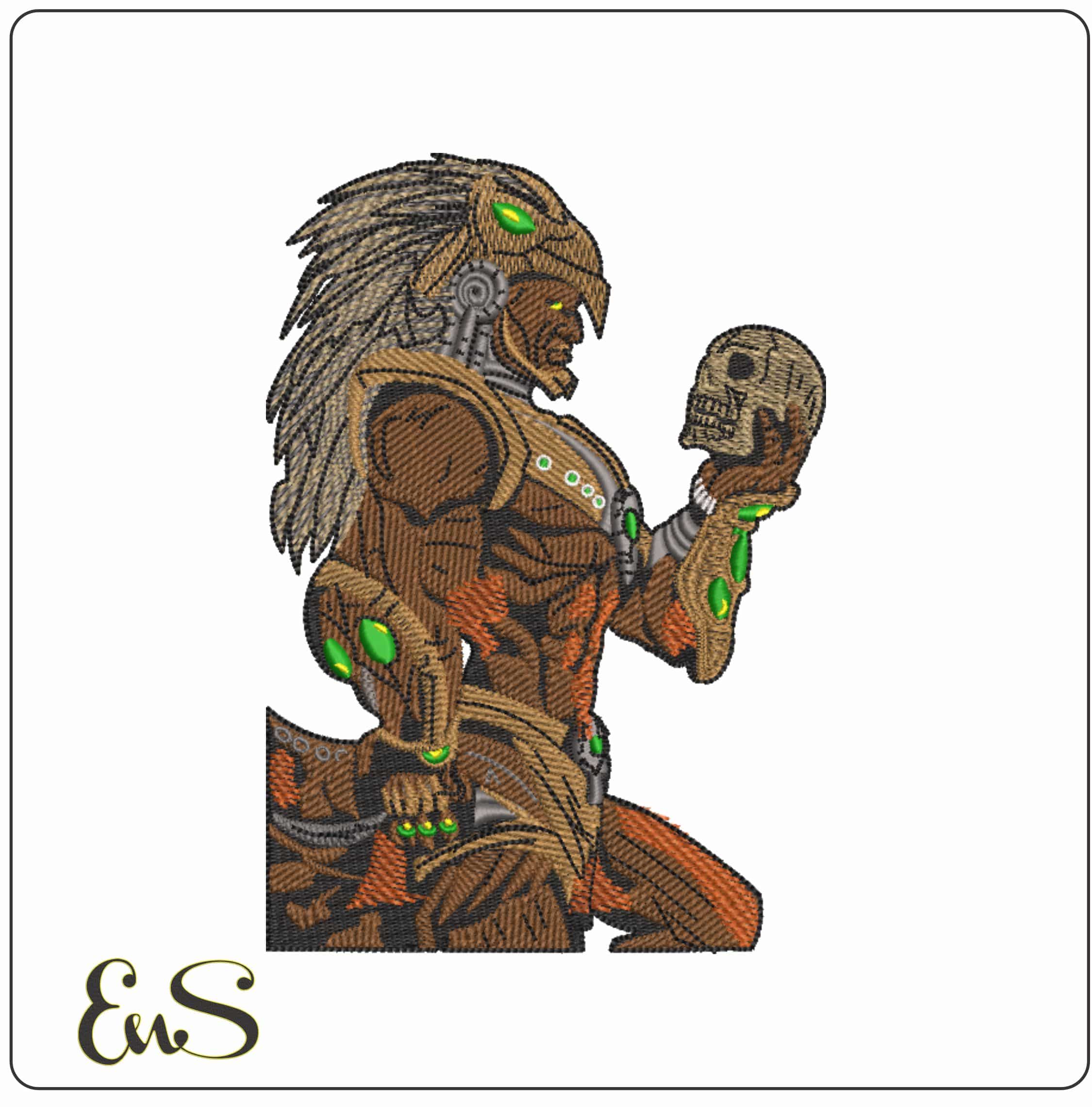 Jin Warrior with Skull    - Elegant embroidery design file-instant download