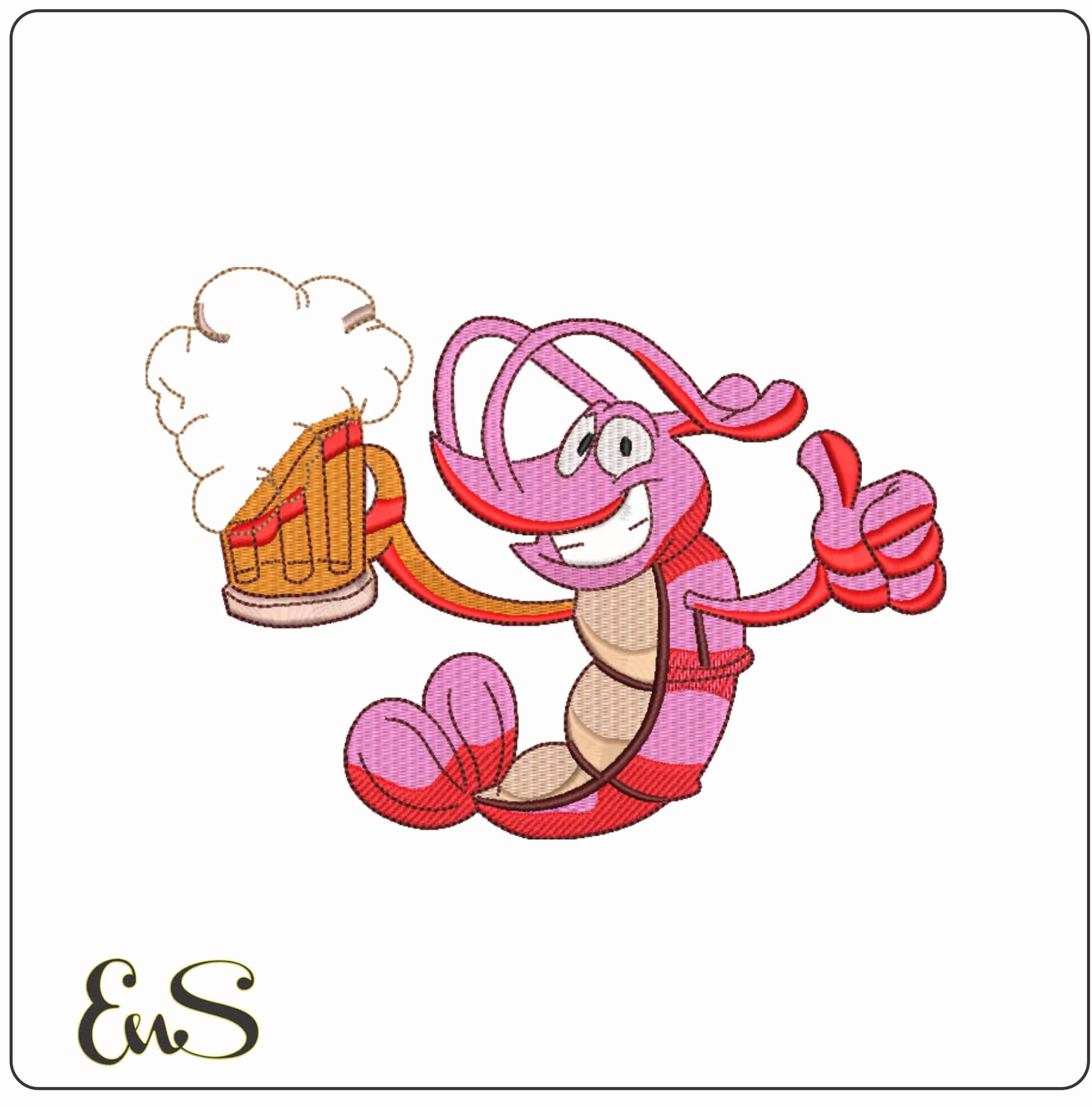 Lobster with Beer - Elegant embroidery design file-instant download