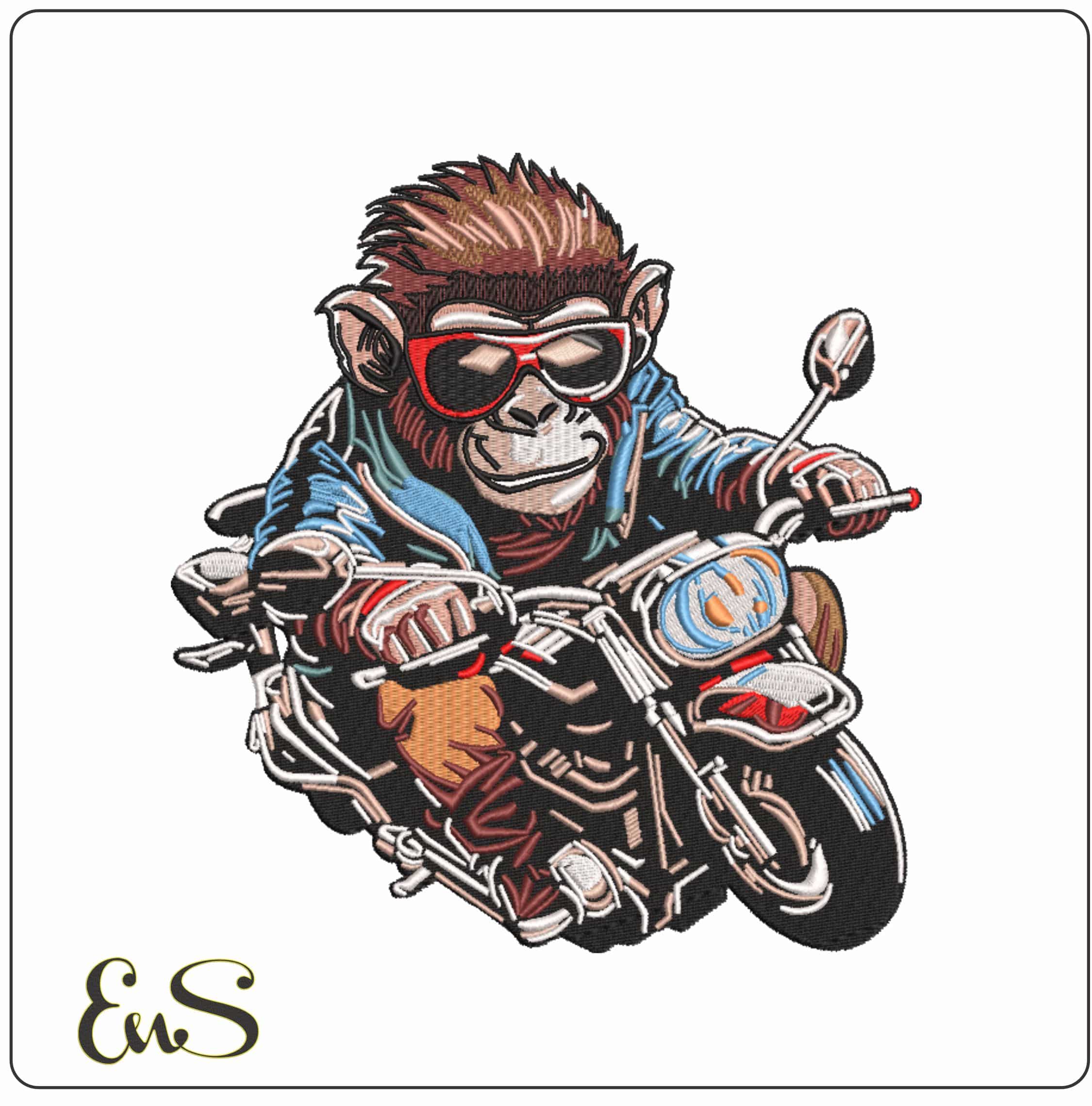 Monkey on a Motorbike - Elegant embroidery design file-instant download