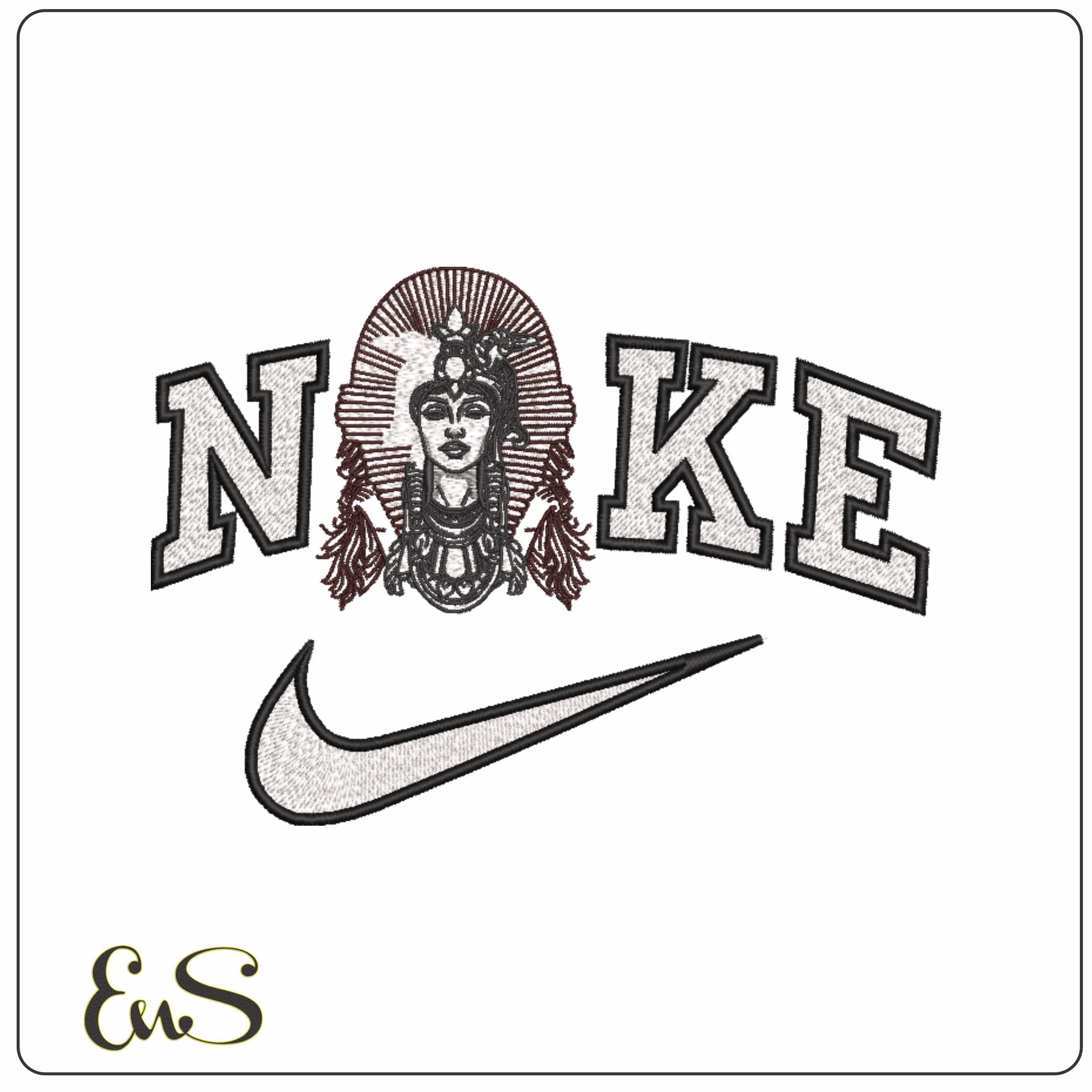 Nike Black and White Cleoptra Head - Elegant embroidery design file-instant download