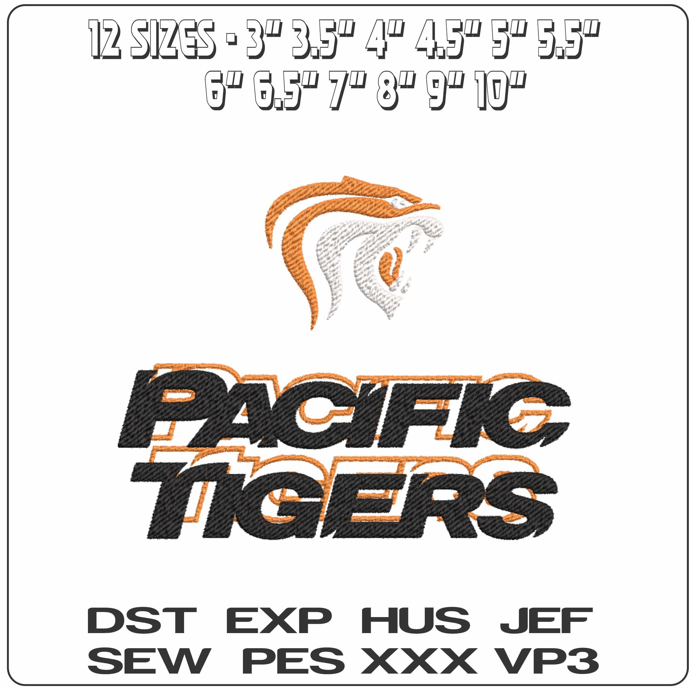 Pacific Tigers embroidery design -Pacific Tigers University, men's basketball embroidery machine pattern embroidery file - instant download
