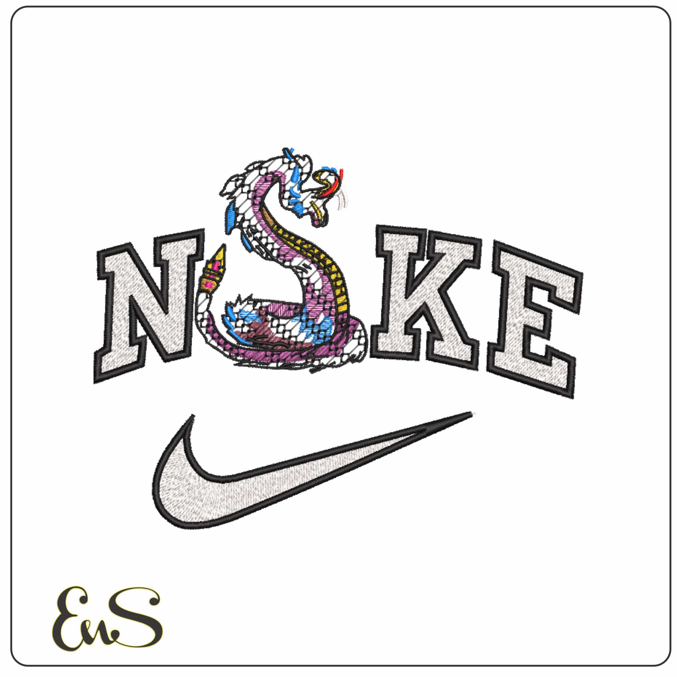 Nike Chinese Snake     - Elegant embroidery design file-instant download