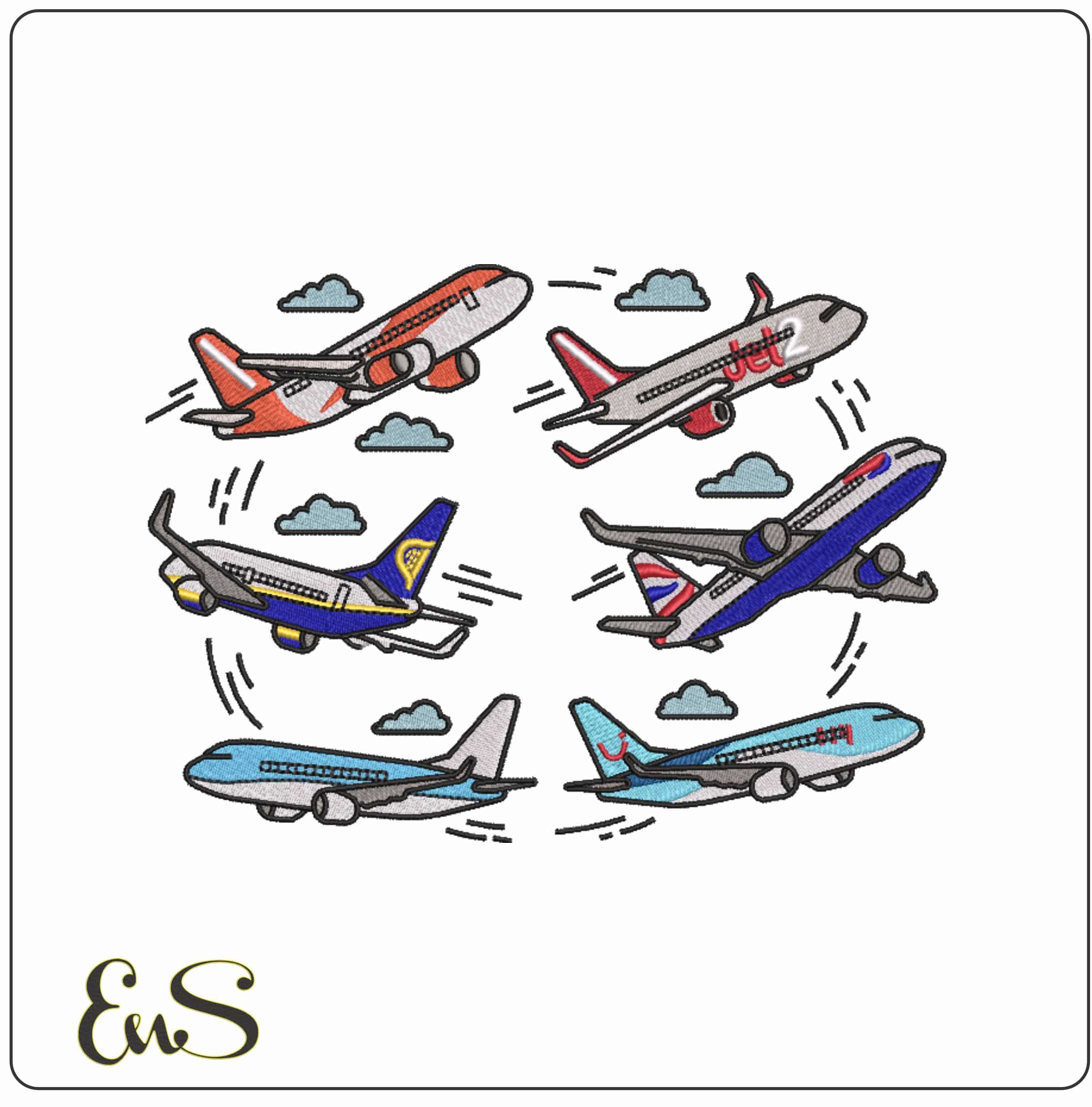Air Planes flying - Elegant embroidery design file-instant download