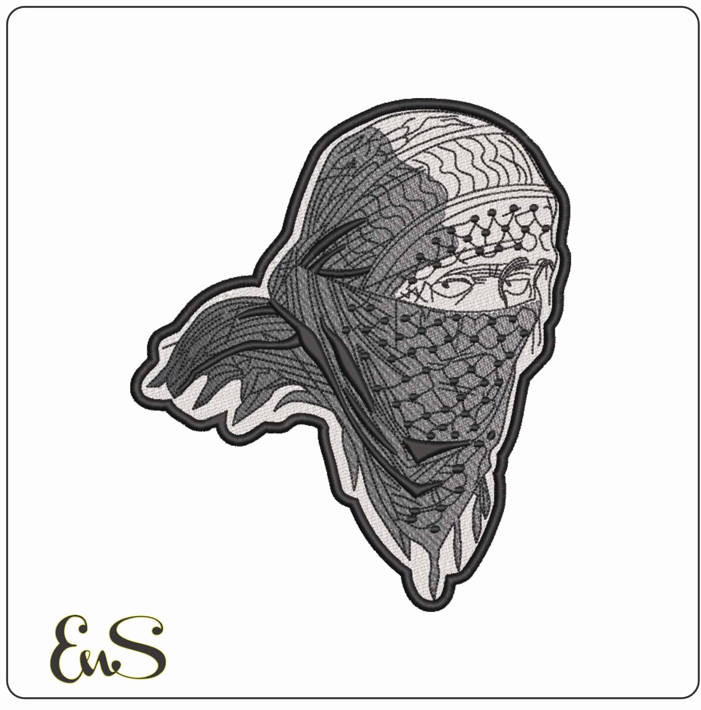 Arab Covered Face Patch     - Elegant embroidery design file-instant download