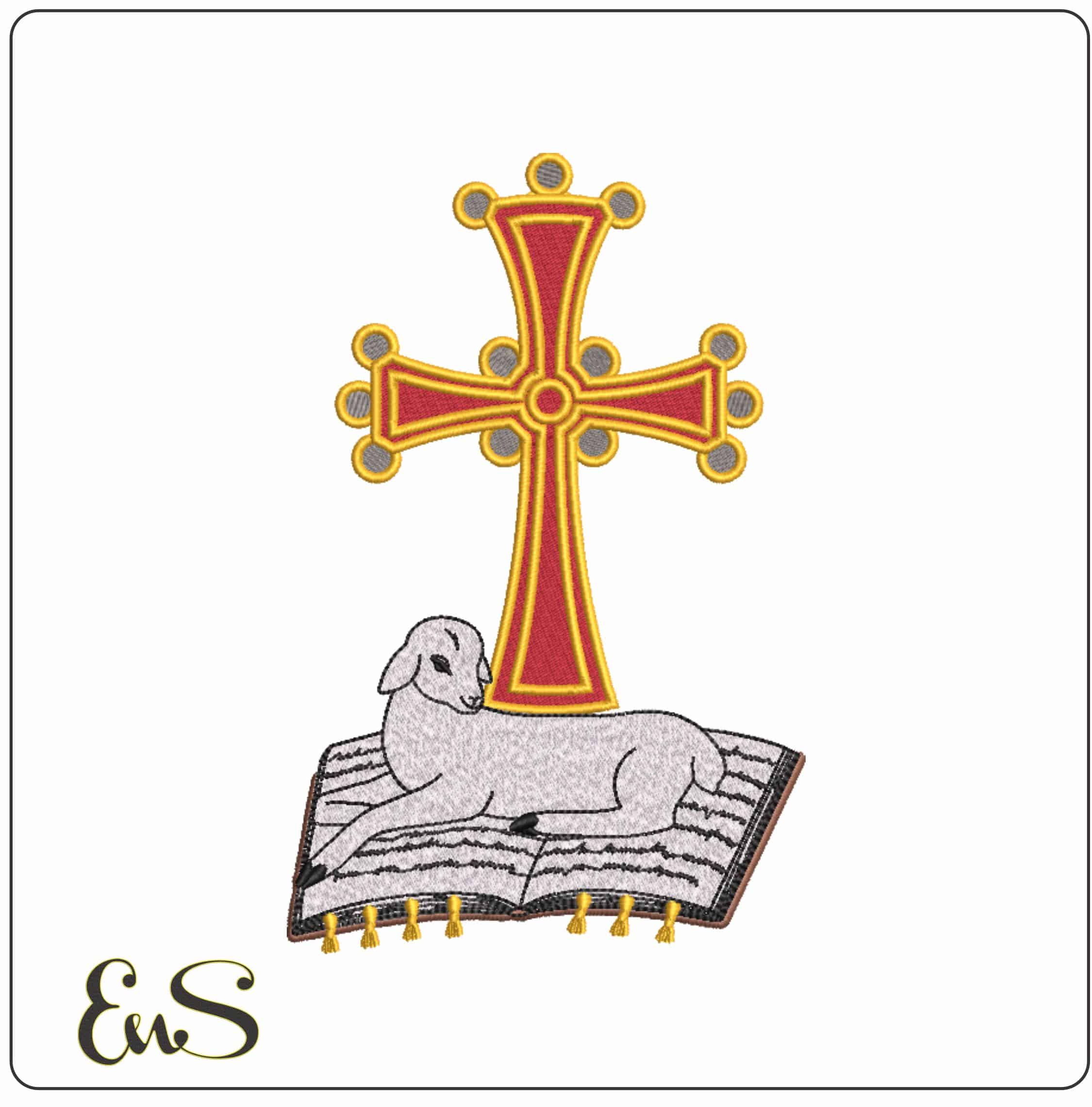 Cross with Lamb   - Elegant embroidery design file-instant download