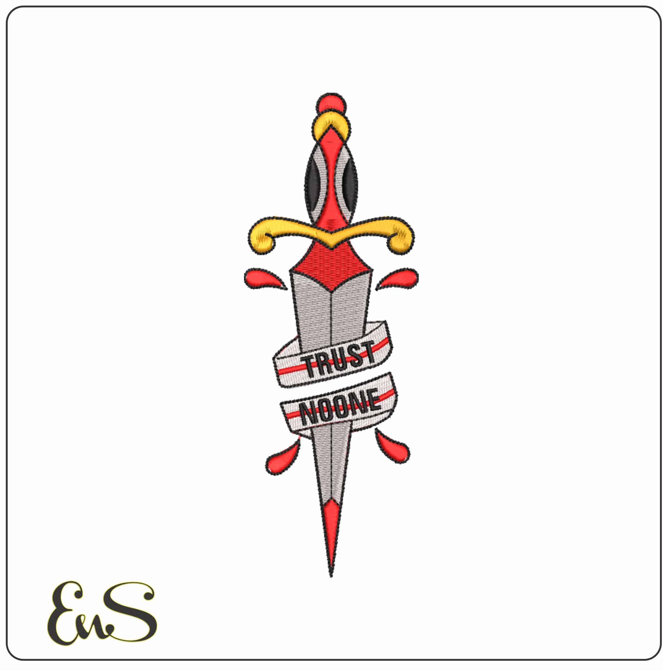 Dagger Trust No One   - Elegant embroidery design file-instant download