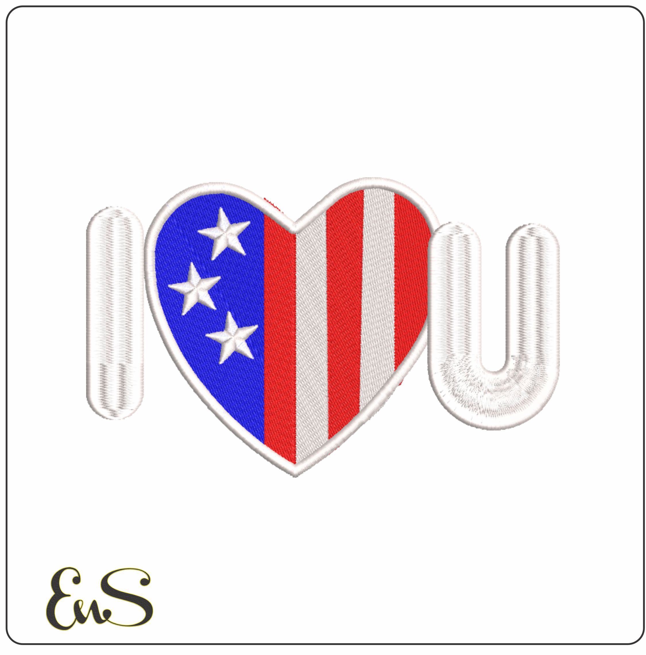 I Love U USA  - Elegant embroidery design file-instant download