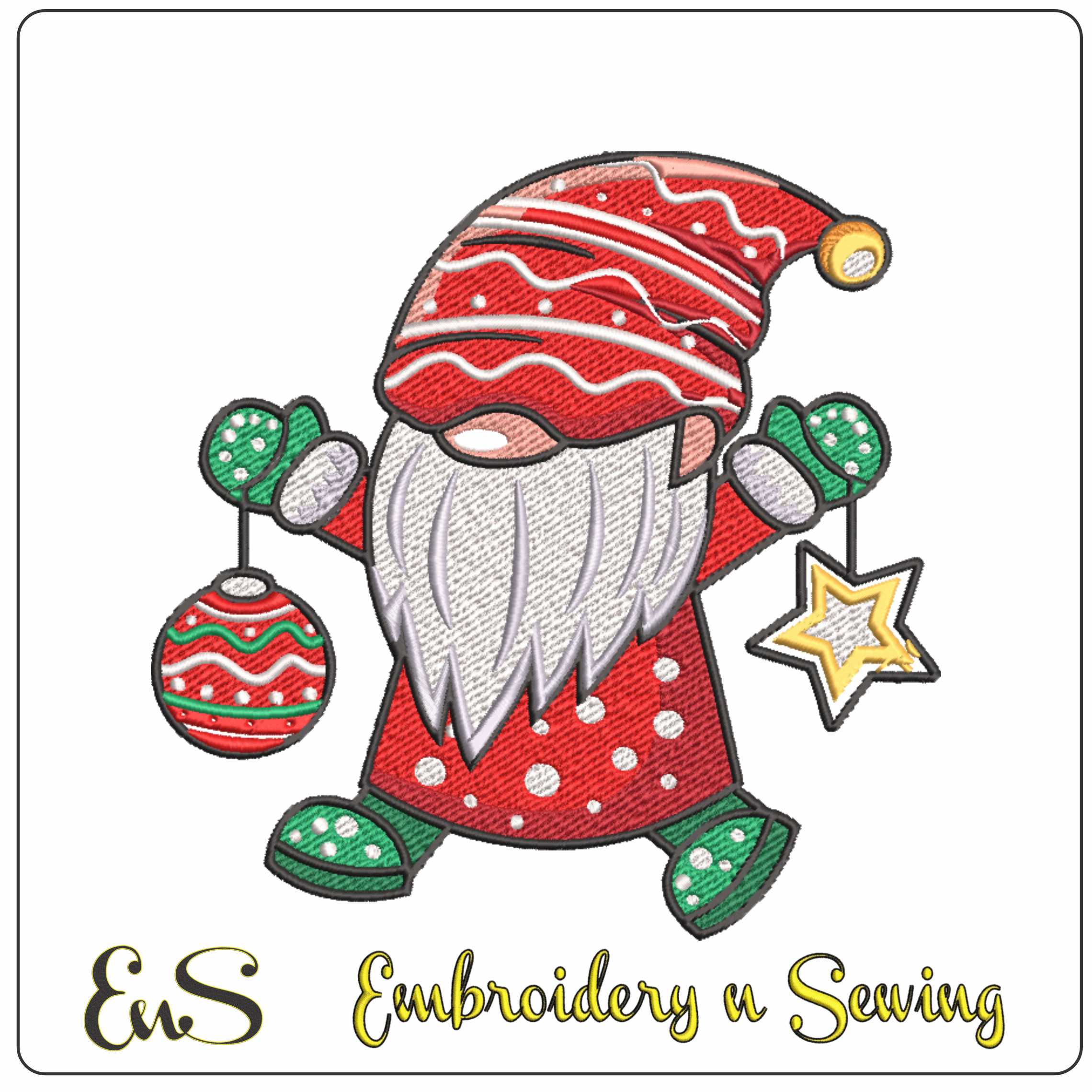 Christmas Gnome with Bubbles- embroidery file - instant download in a frame
