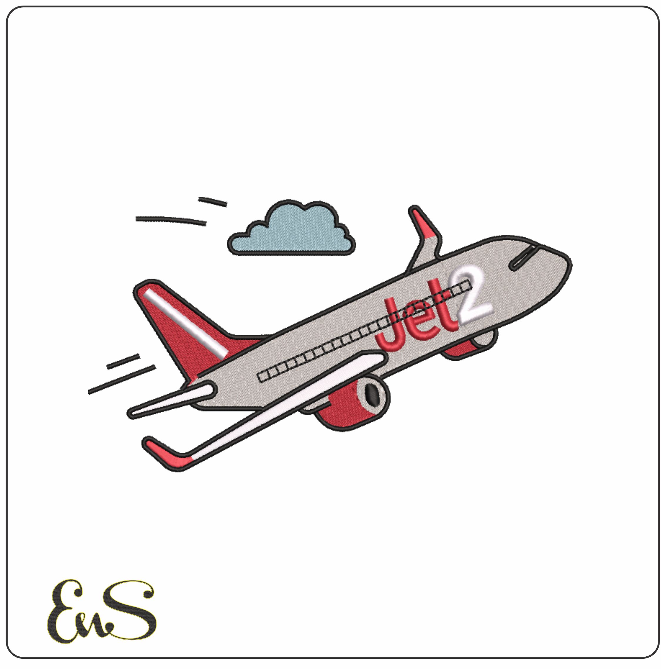 Jet Two Plane flying  - Elegant embroidery design file-instant download