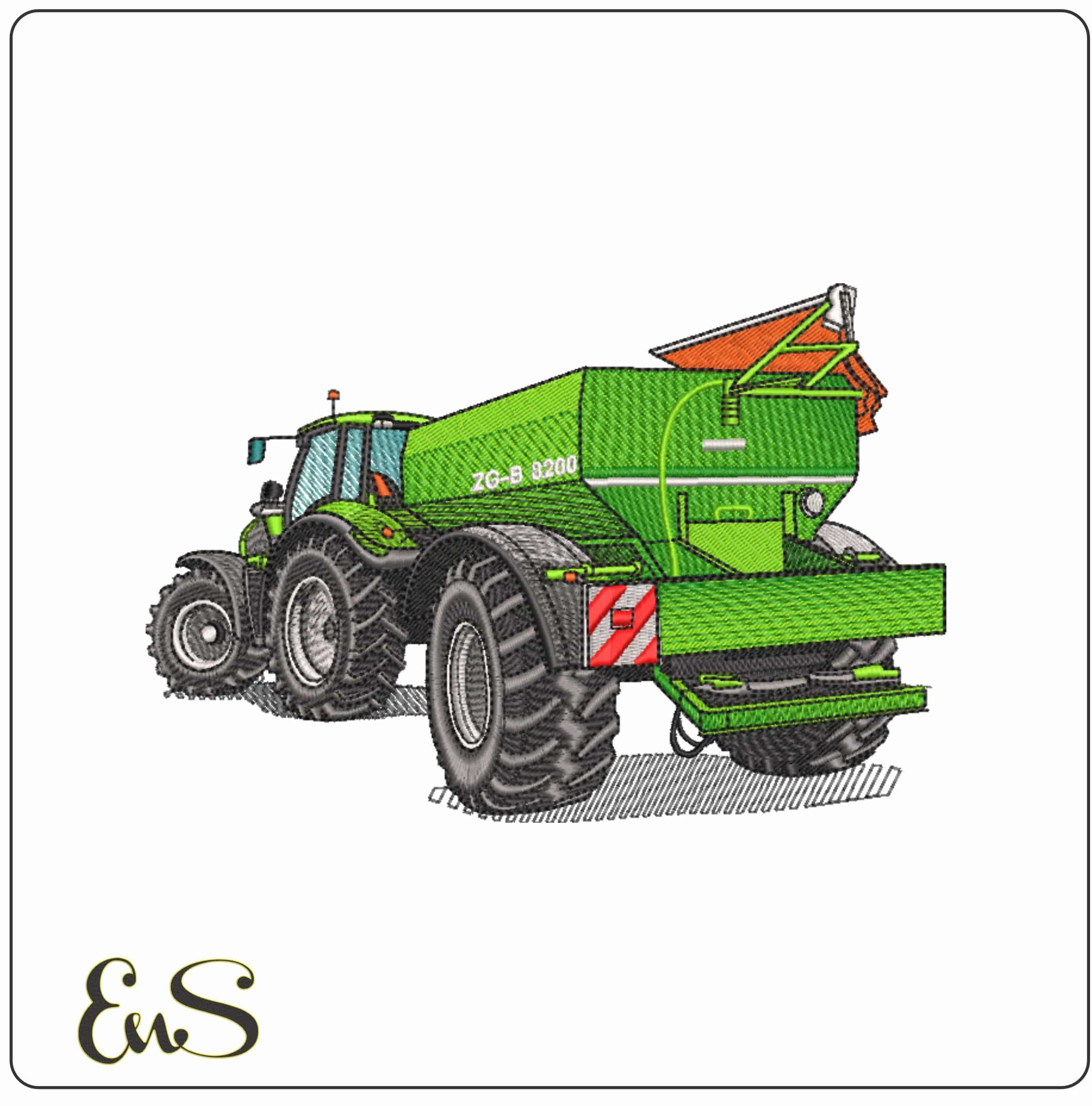 John Deere Tractor with Amazone Fertilizer  - Elegant embroidery design file-instant download