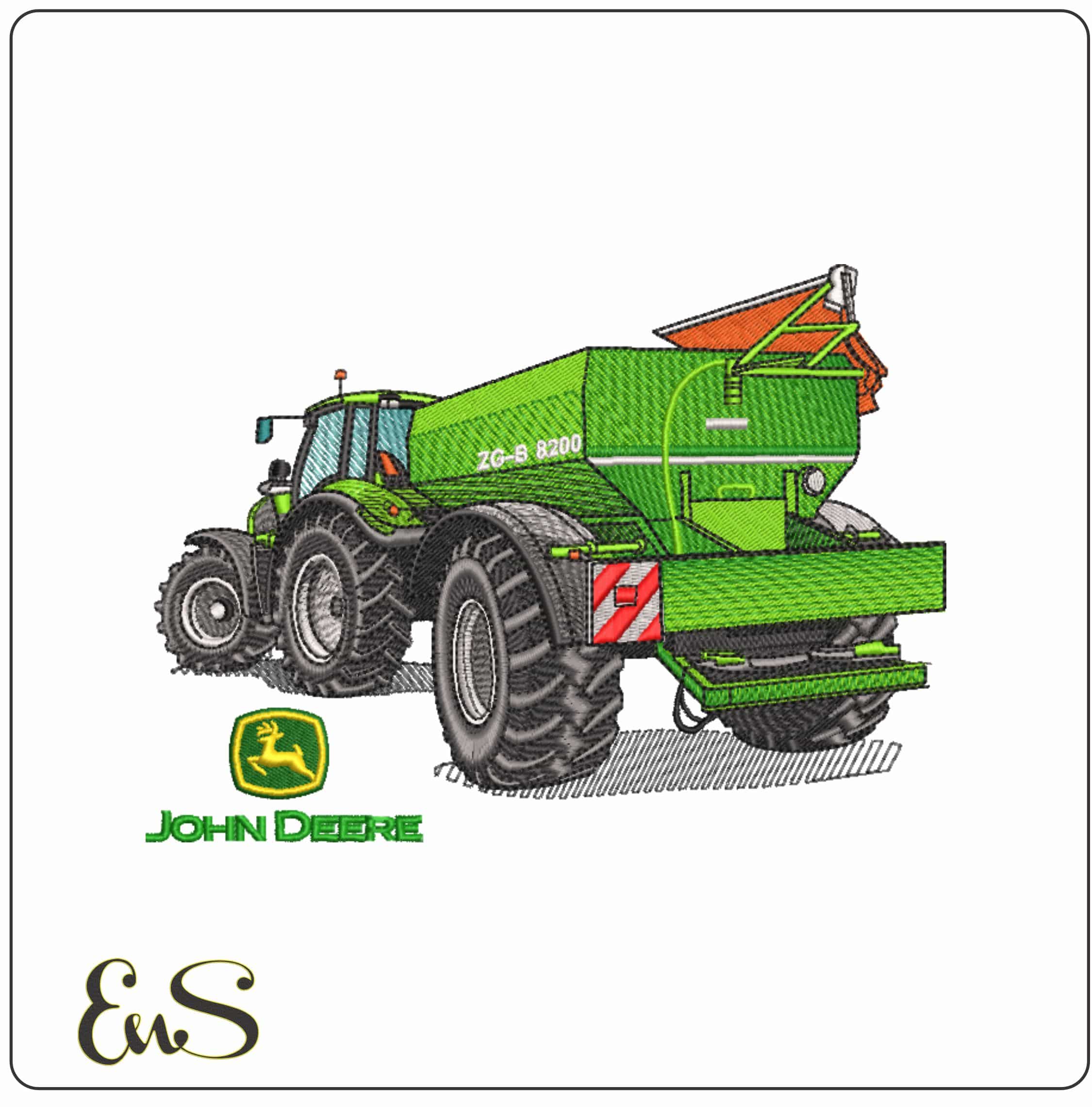 John Deere Tractor with Amazone Fertilizer with Logo  - Elegant embroidery design file-instant download