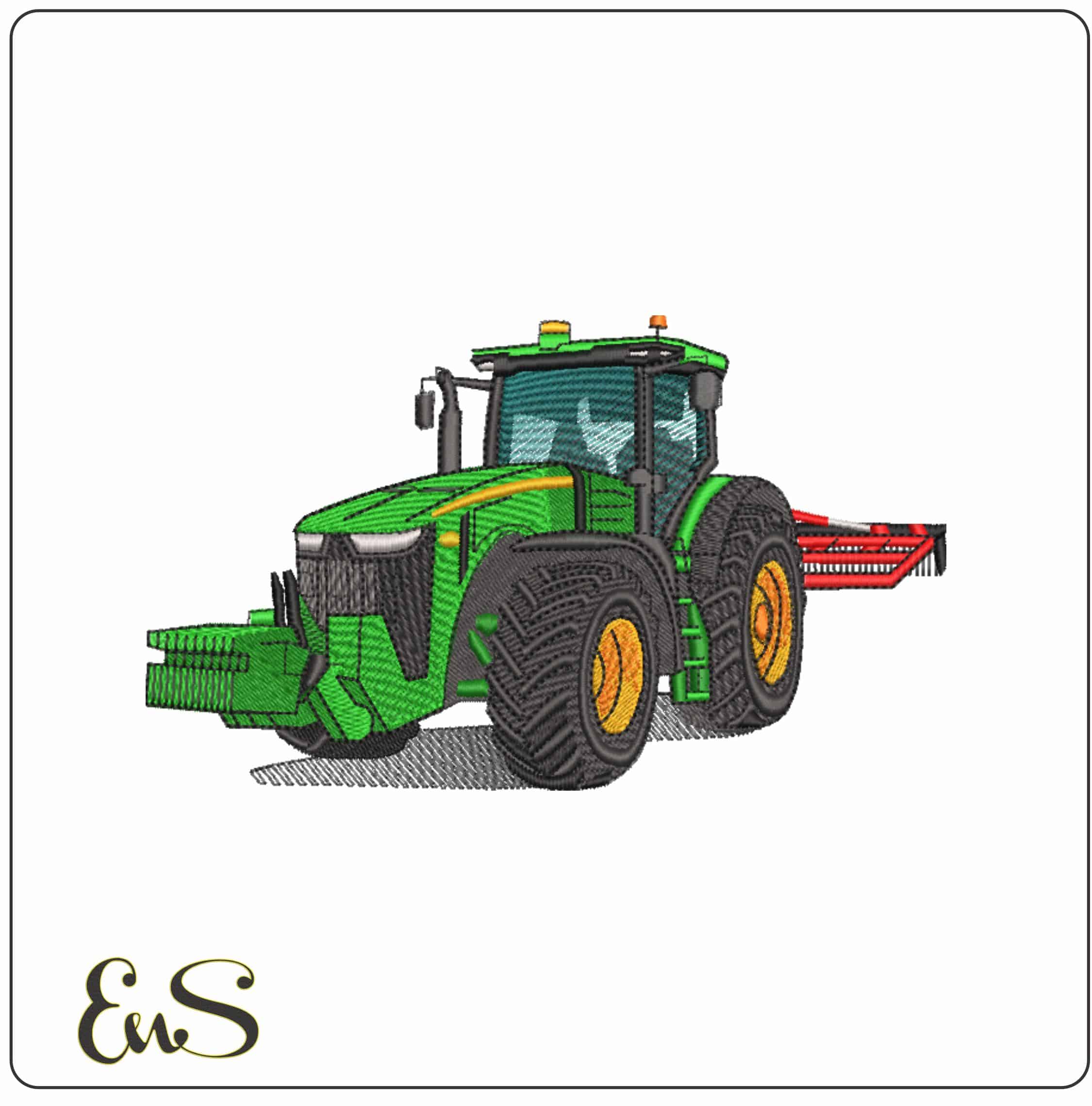 John Deere Tractor with plough  - Elegant embroidery design file-instant download