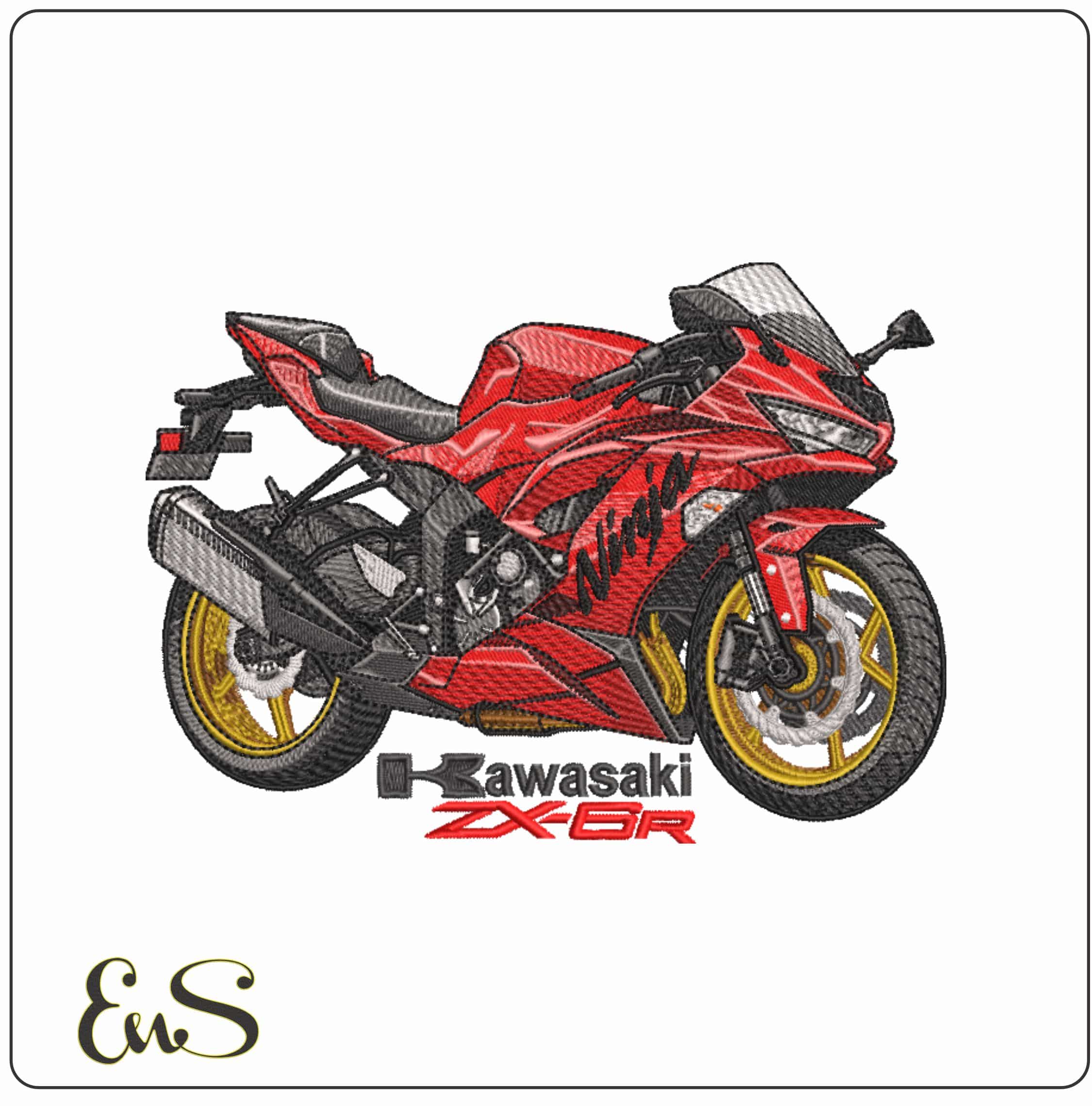 Kawasaki Ninja ZX 6R with Logo  - Elegant embroidery design file-instant download