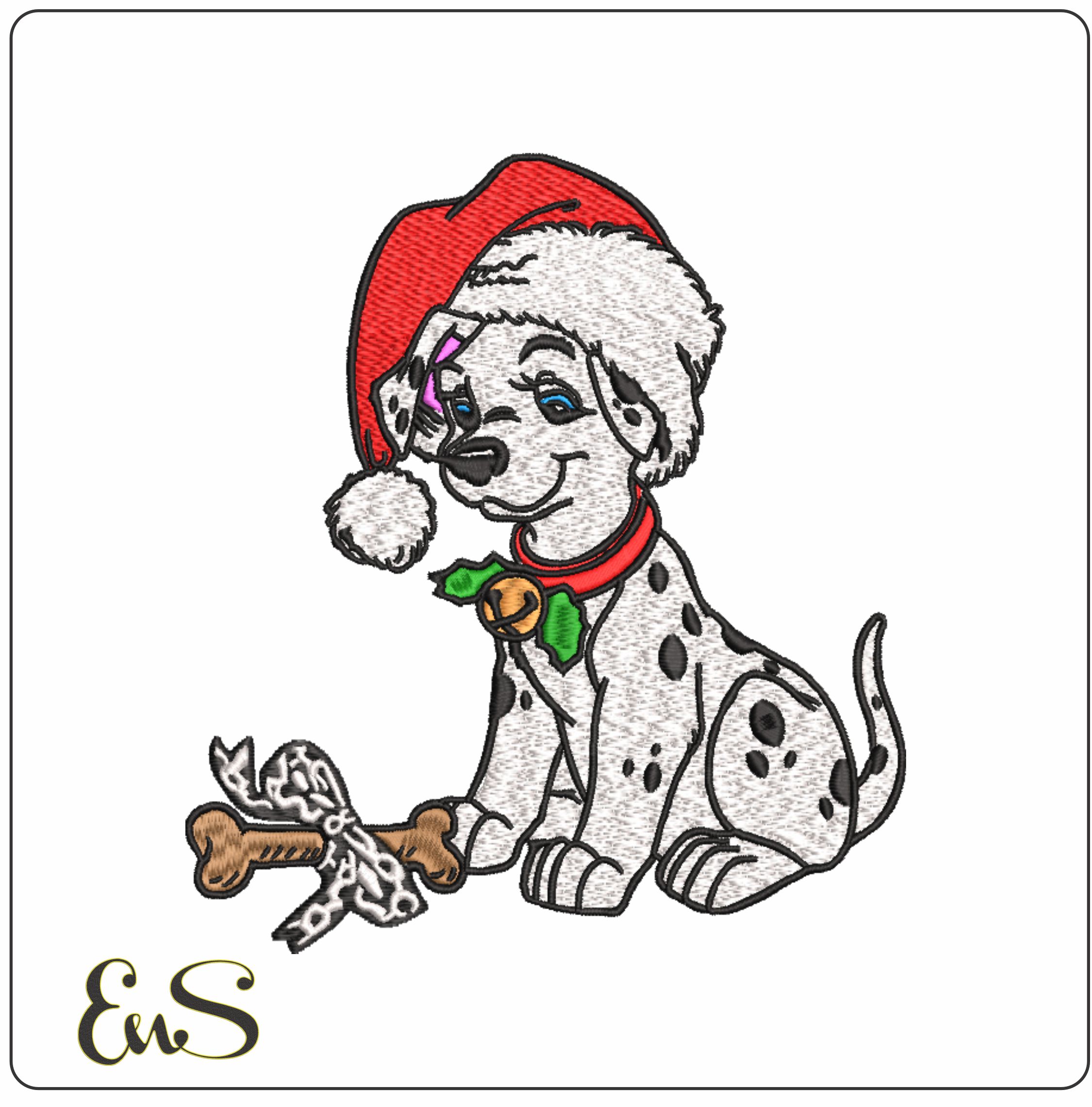 Dalmatian Christmas with Bone Large- embroidery file - instant download in a frame