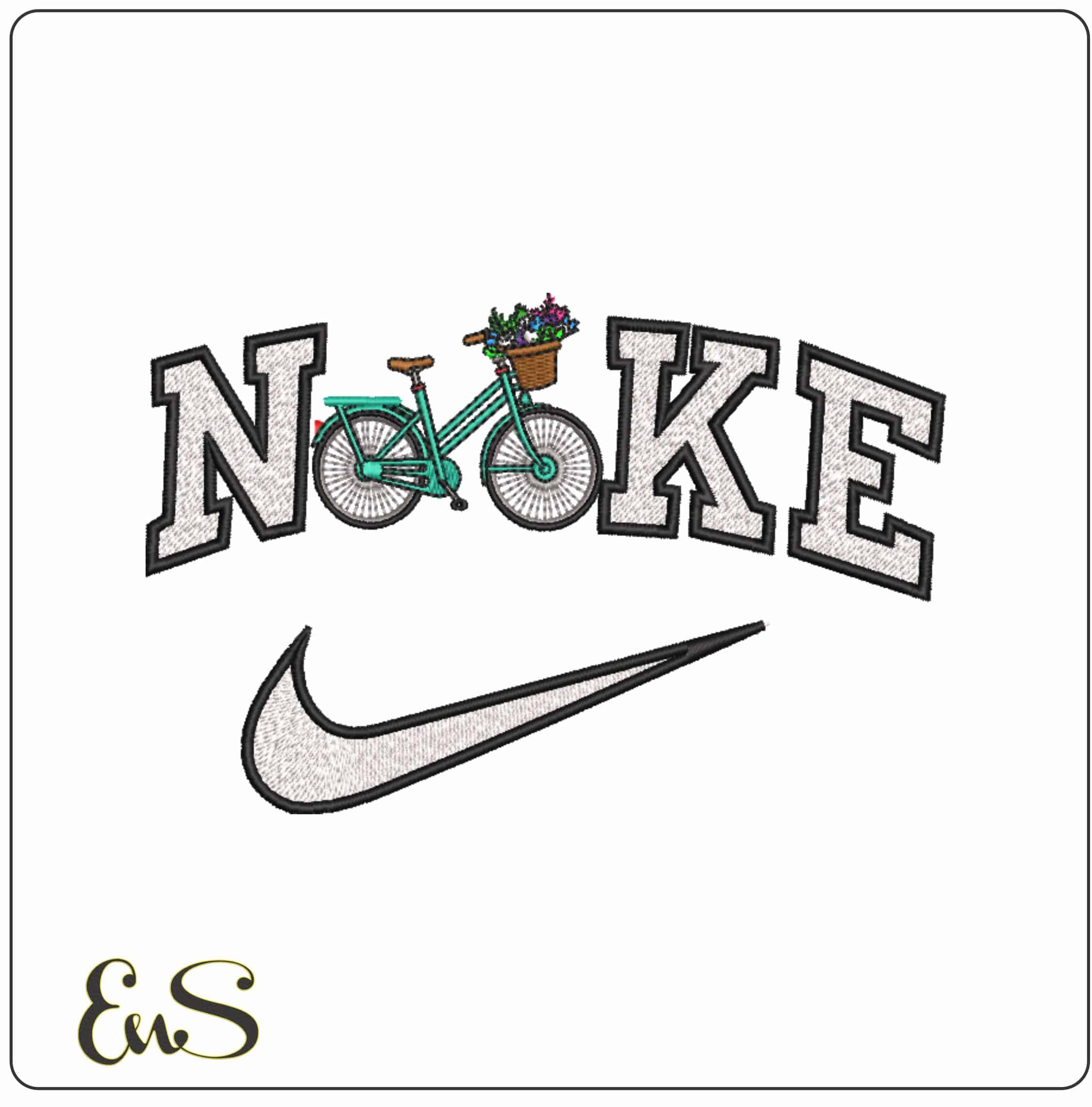 Nike Bicycle with flowers front basket - Elegant embroidery design file-instant download