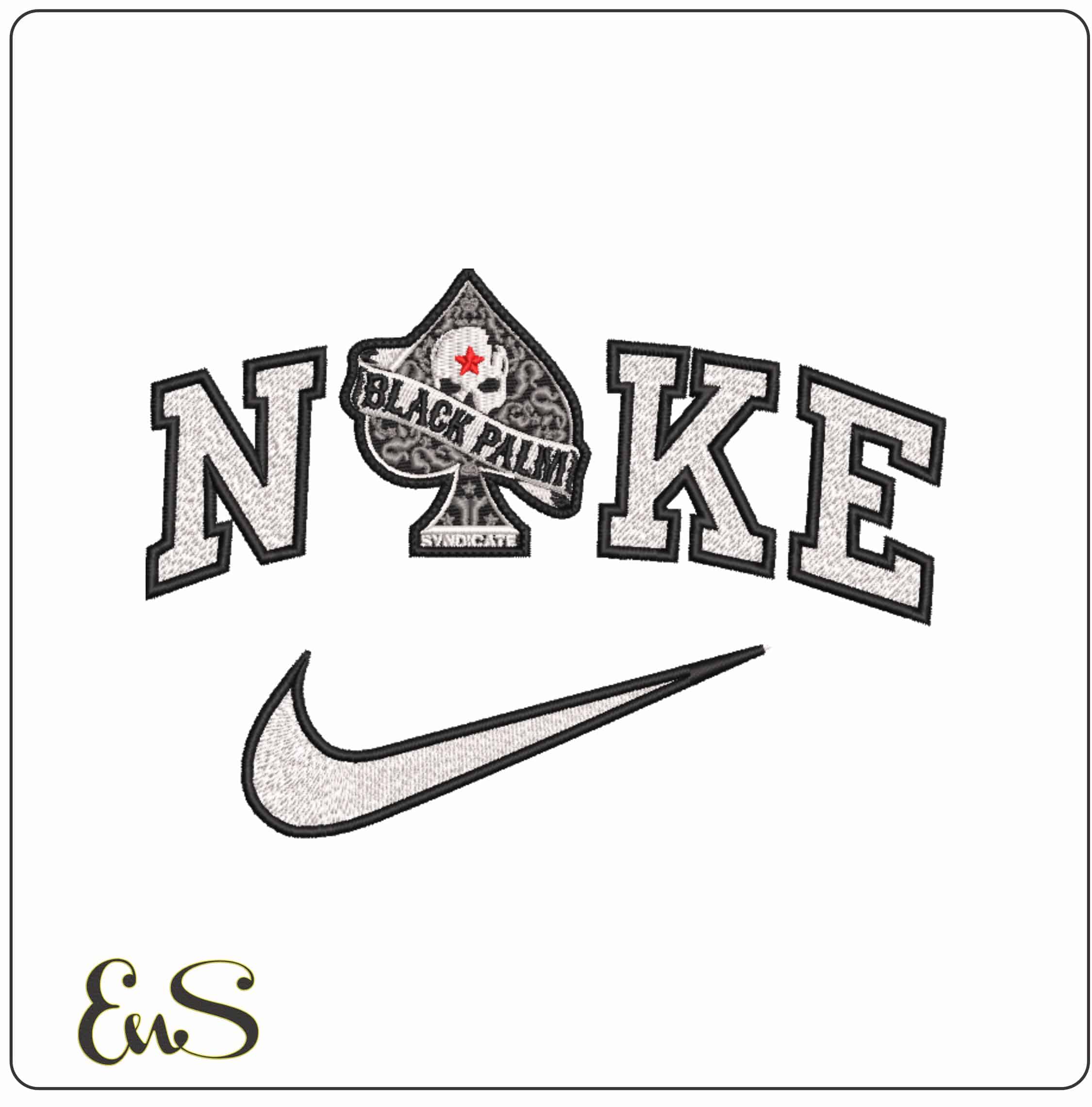 Nike Black Palm Skull Ace of Spades - Elegant embroidery design file-instant download